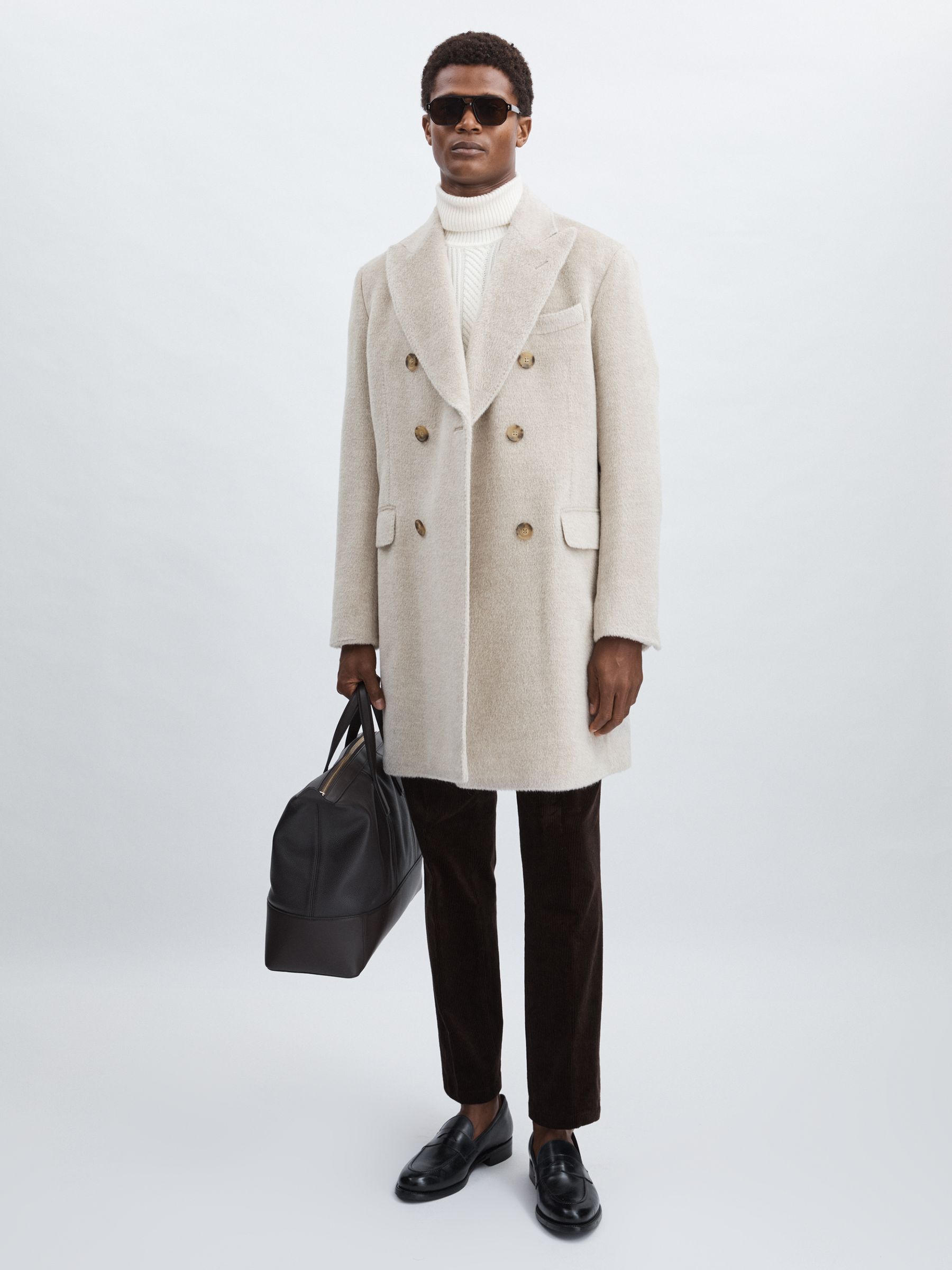 Oscar Jacobson Alpaca-Wool Double-Breasted Coat in Beige Melange - Image 6 of 7