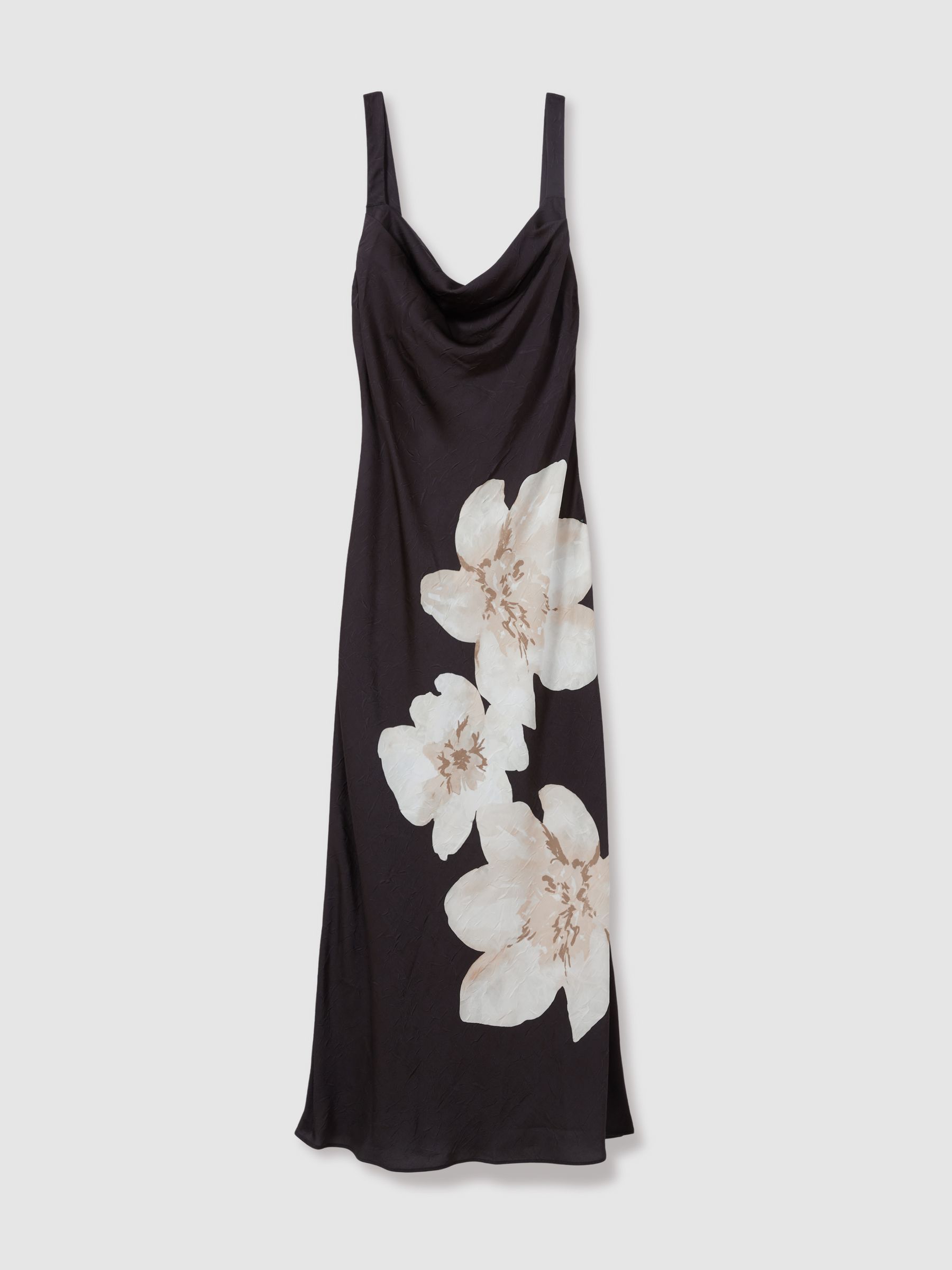 Alia Midi Satin Flower Print Midi Dress in Grey Multi - Image 2 of 7