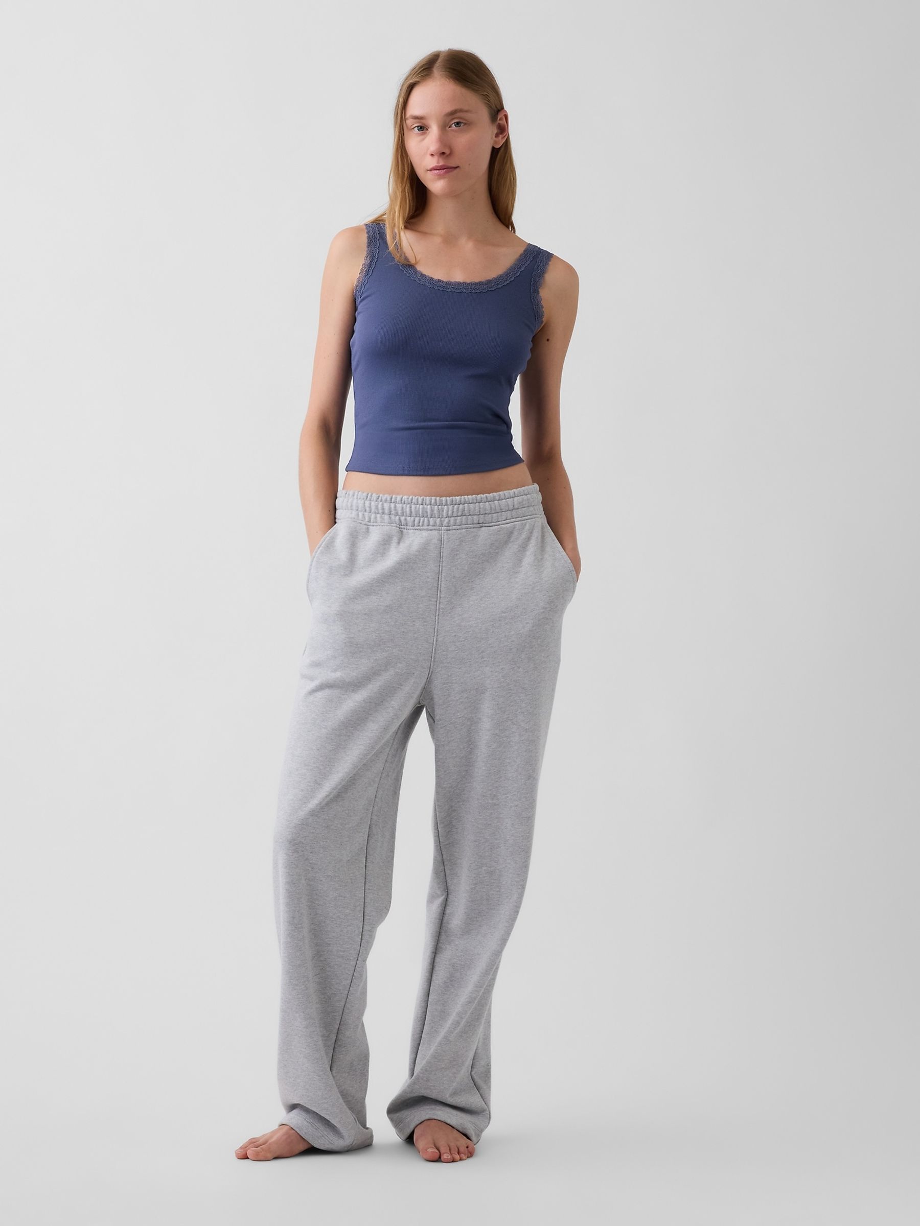 Blue Mini Rib Lace-Trim Pyjamas Vest - Image 3 of 4