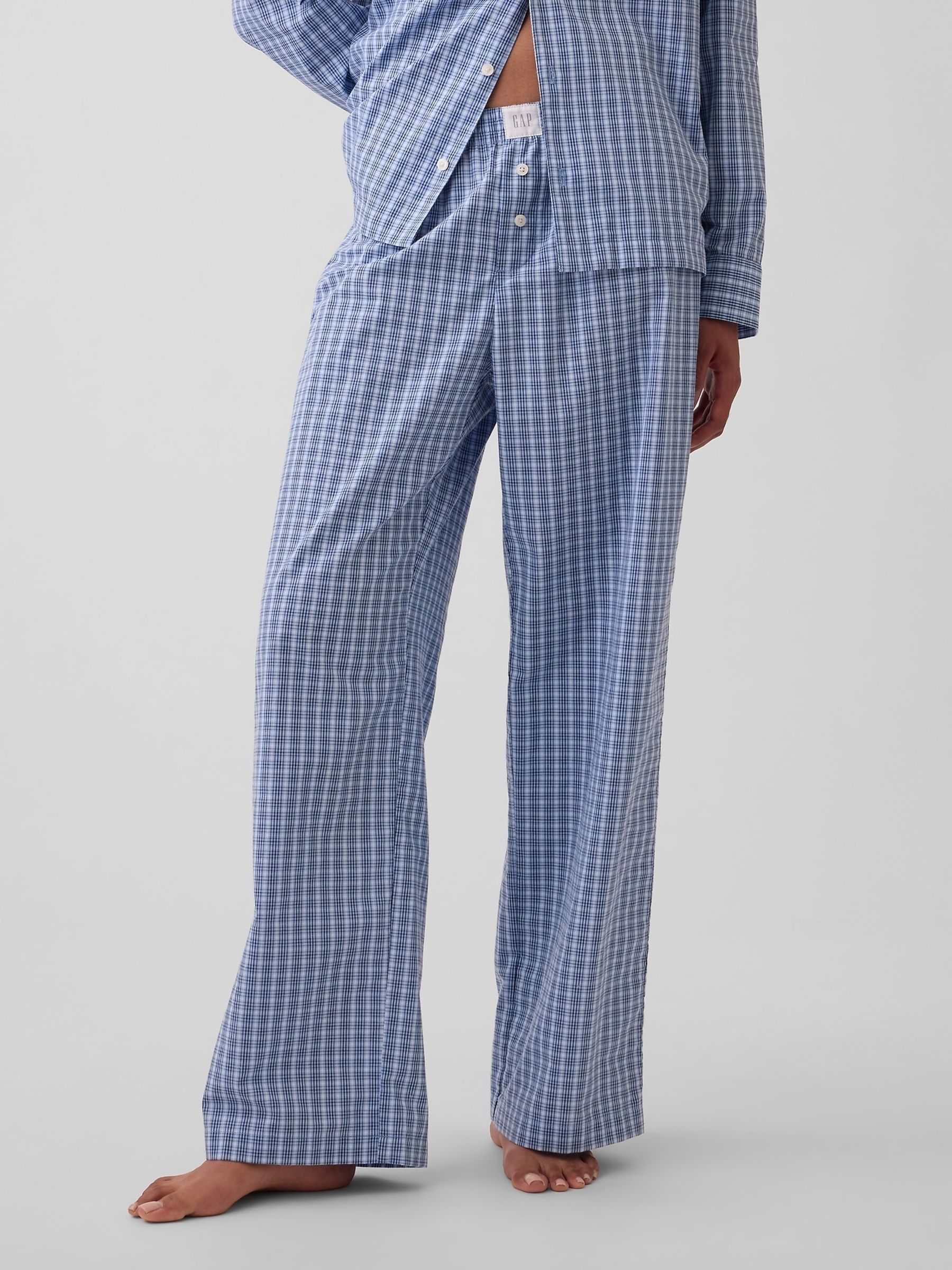 Blue Check Poplin Pyjamas Bottoms - Image 1 of 5 Blue Check Poplin Pyjamas Bottoms - Image 1 of 5