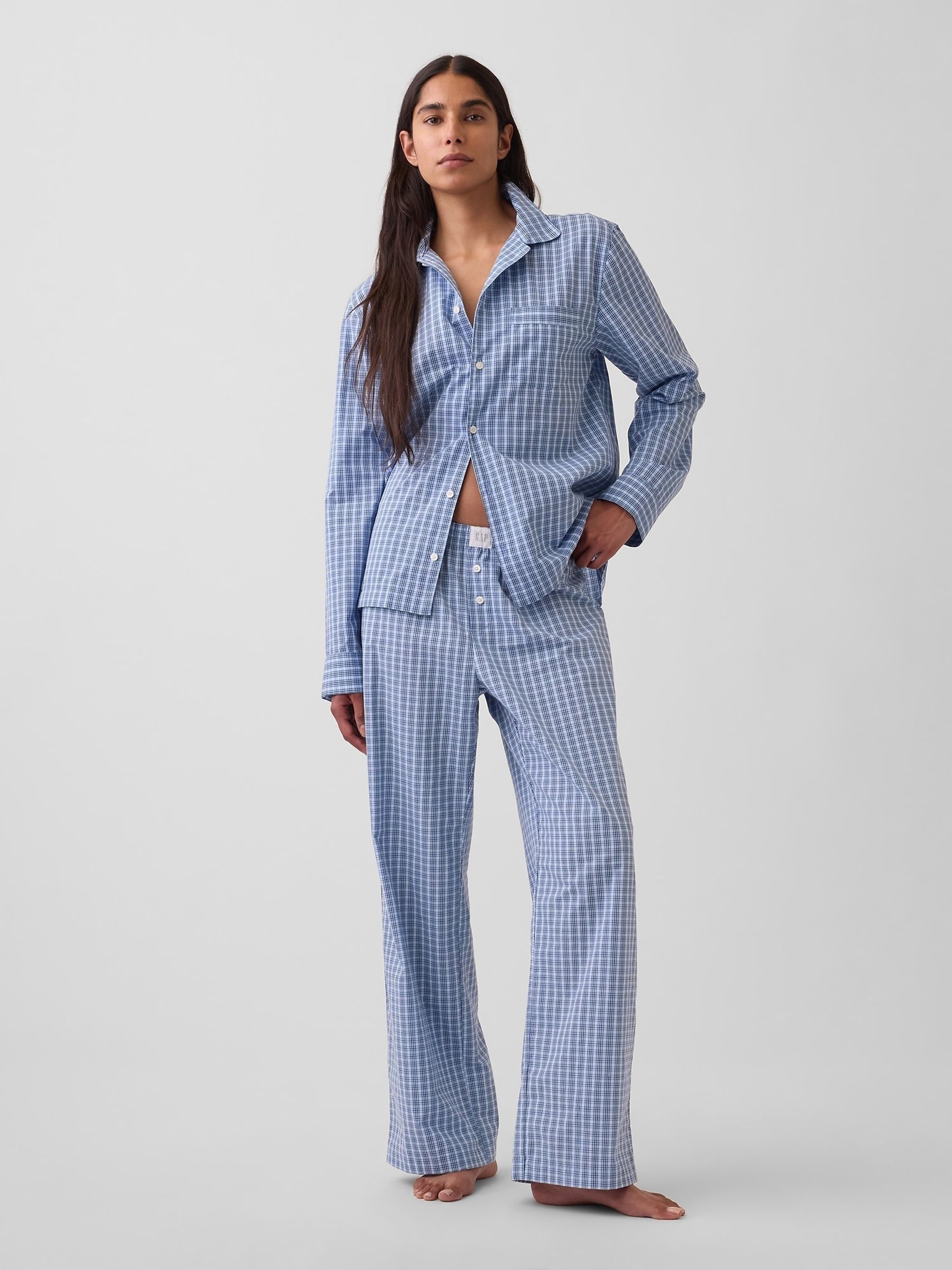 Blue Check Poplin Pyjamas Bottoms - Image 4 of 5