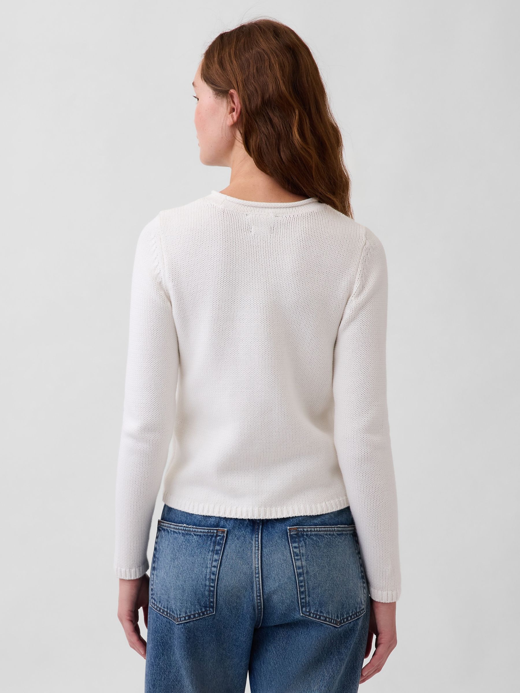 White Cotton Rolled-Neck Jumper - Image 2 of 4