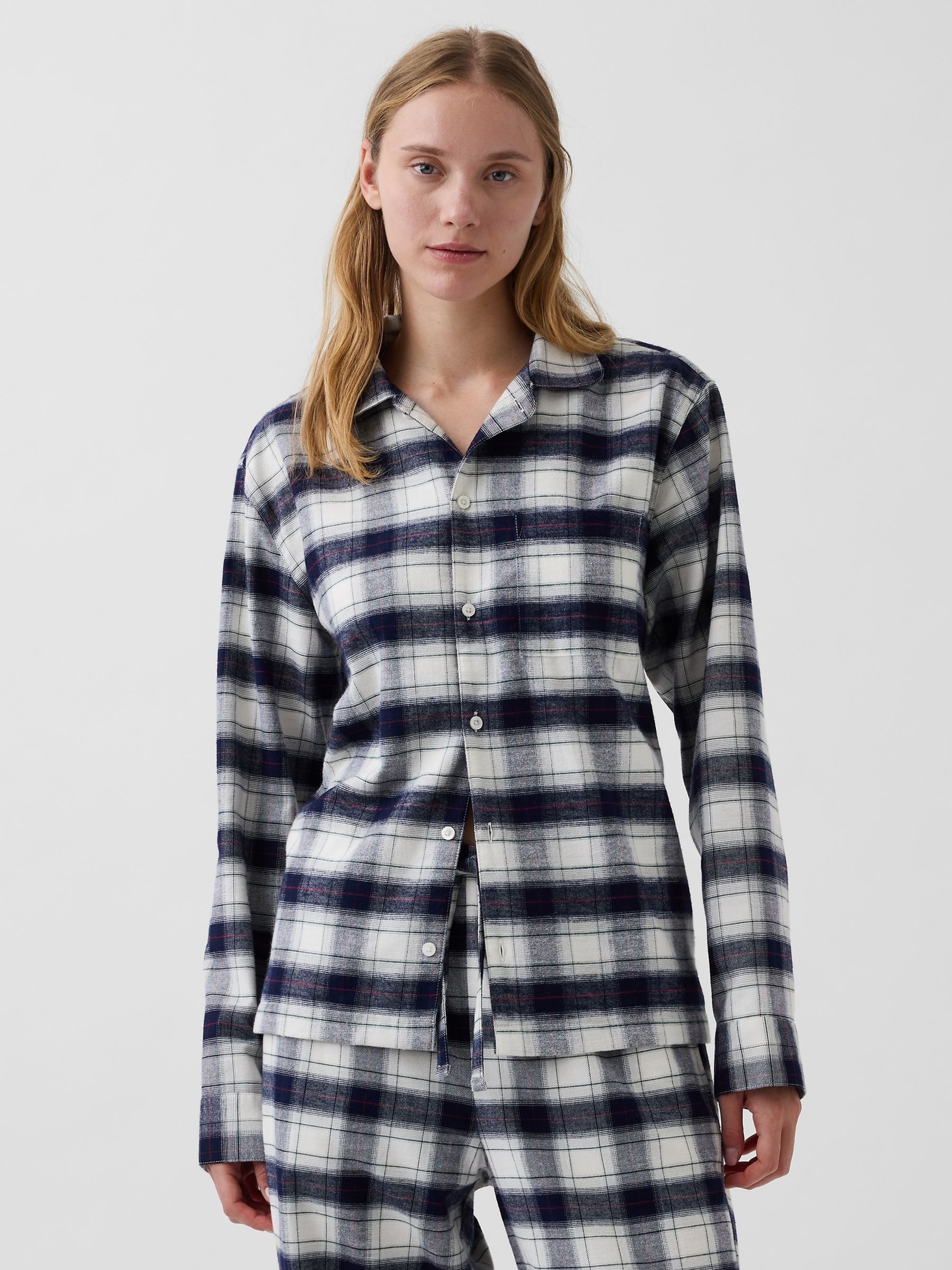Navy Blue Check Softest Flannel Pyjamas Shirt - Image 1 of 4