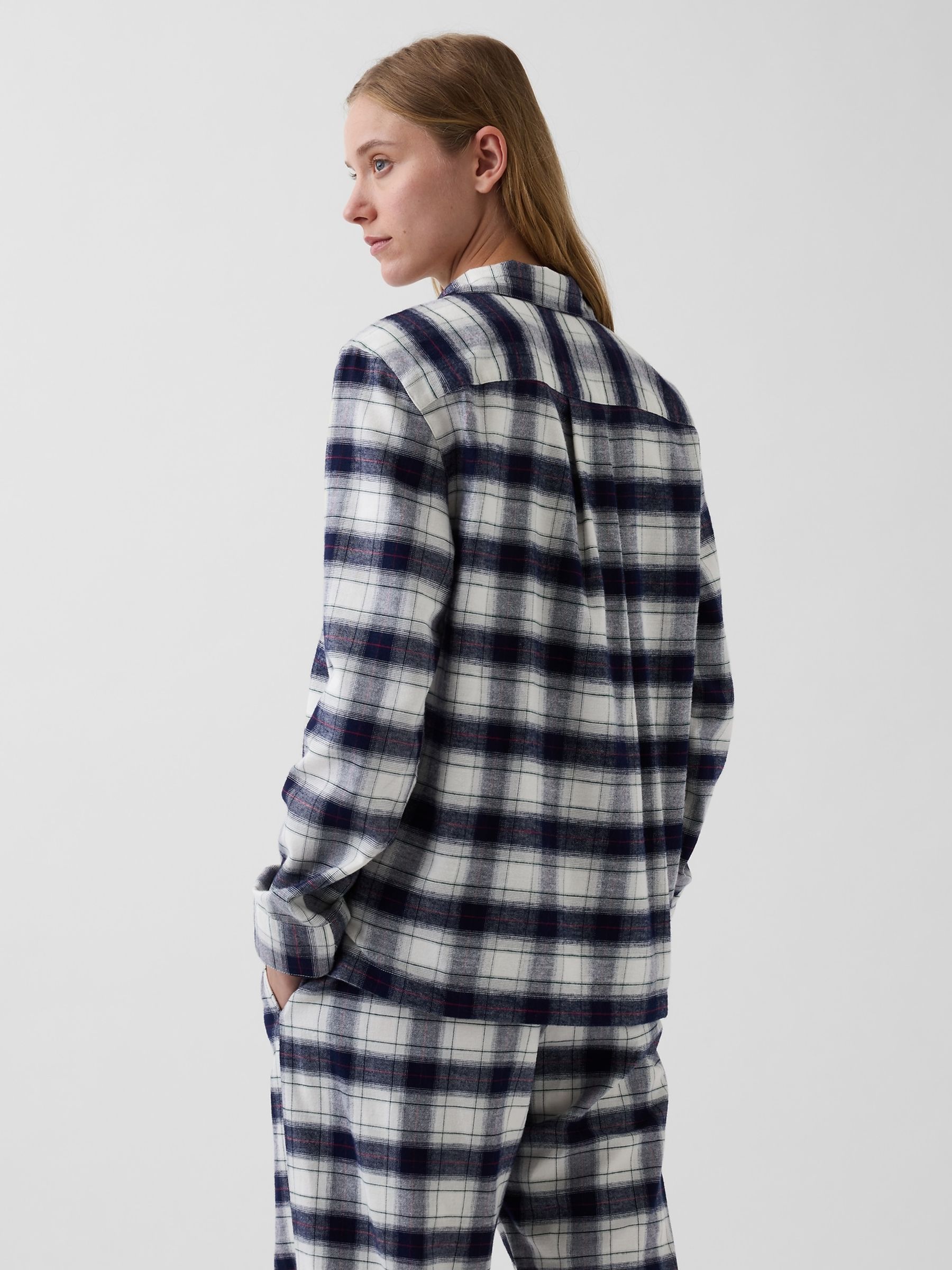 Navy Blue Check Softest Flannel Pyjamas Shirt - Image 2 of 4