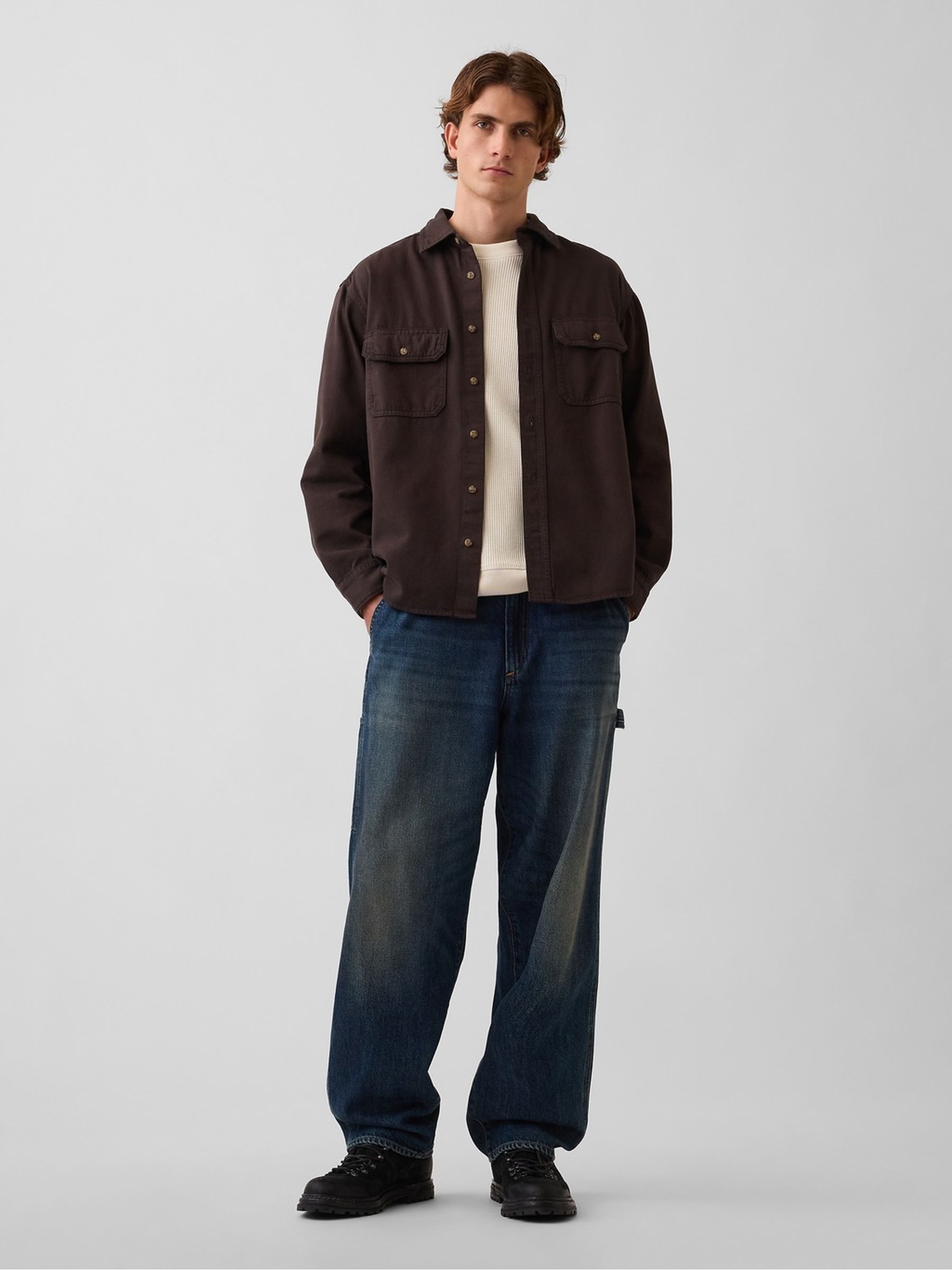 Brown UltraSoft Denim Relaxed Utility Shirt - Image 3 of 5