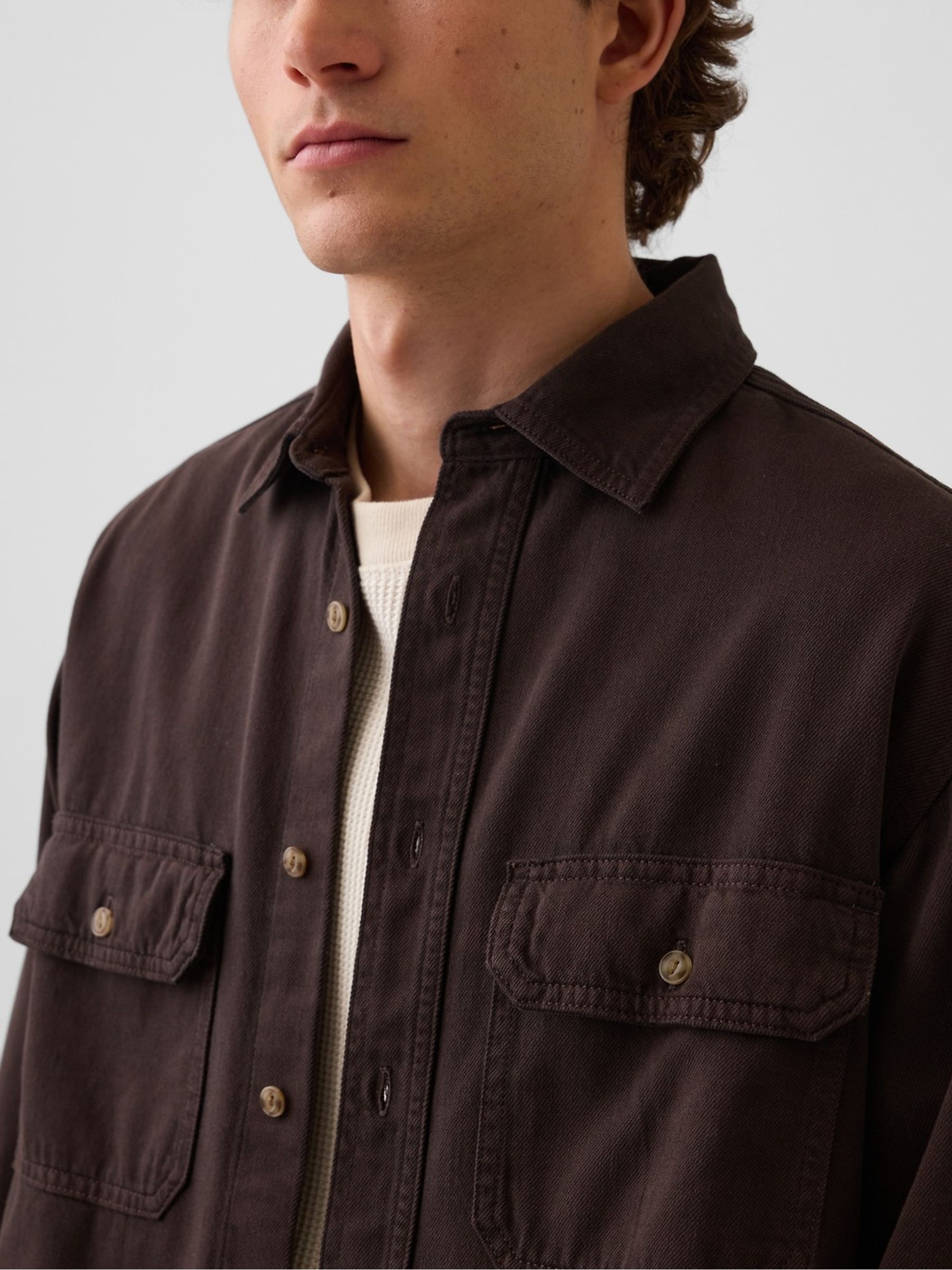Brown UltraSoft Denim Relaxed Utility Shirt - Image 4 of 5