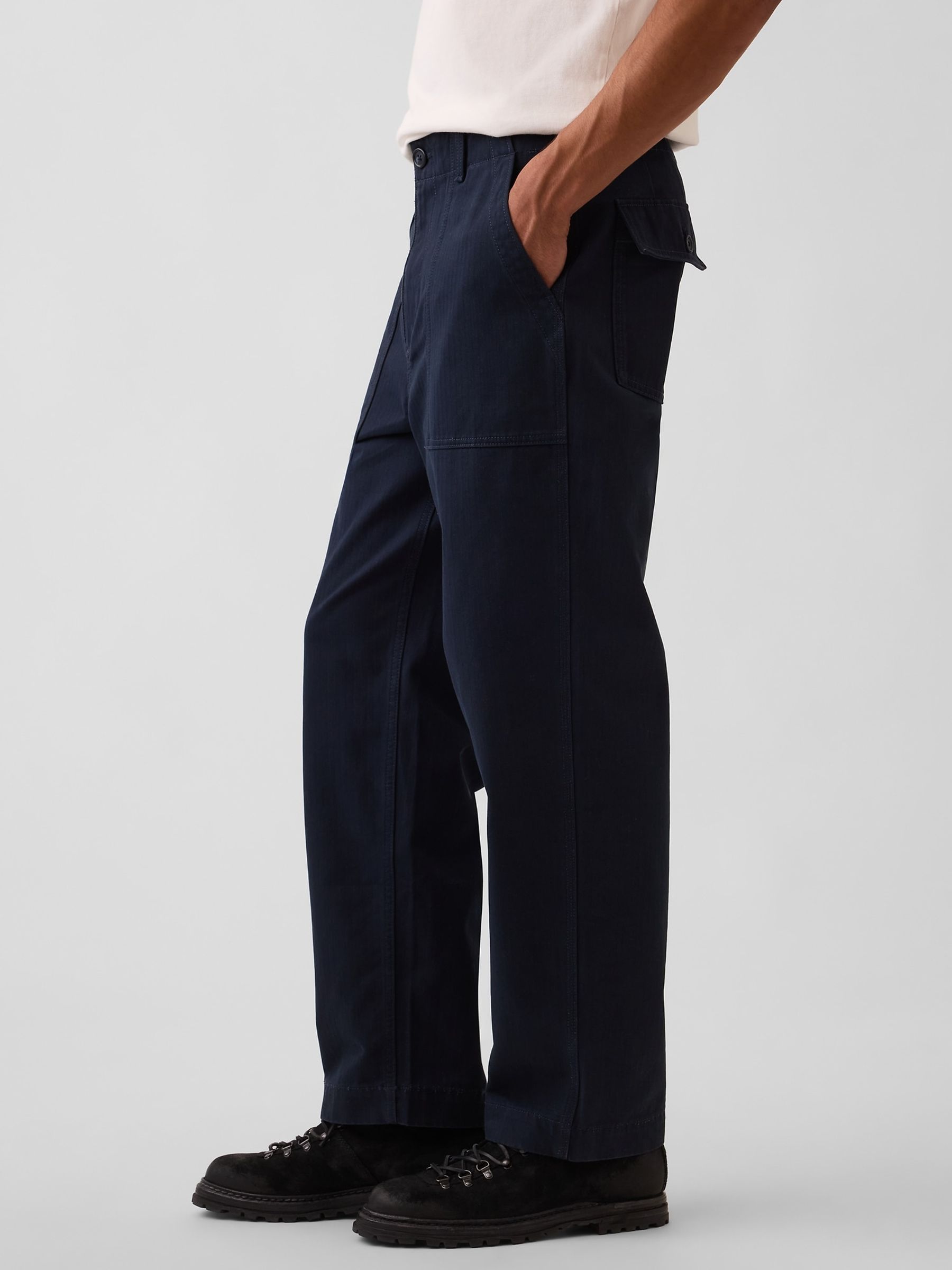 Navy Herringbone '90s Loose Trousers - Image 3 of 6