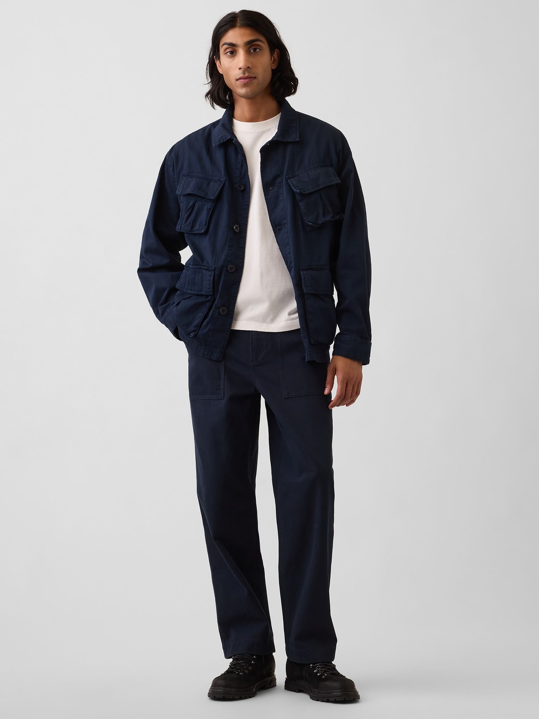 Navy Herringbone '90s Loose Trousers - Image 4 of 6