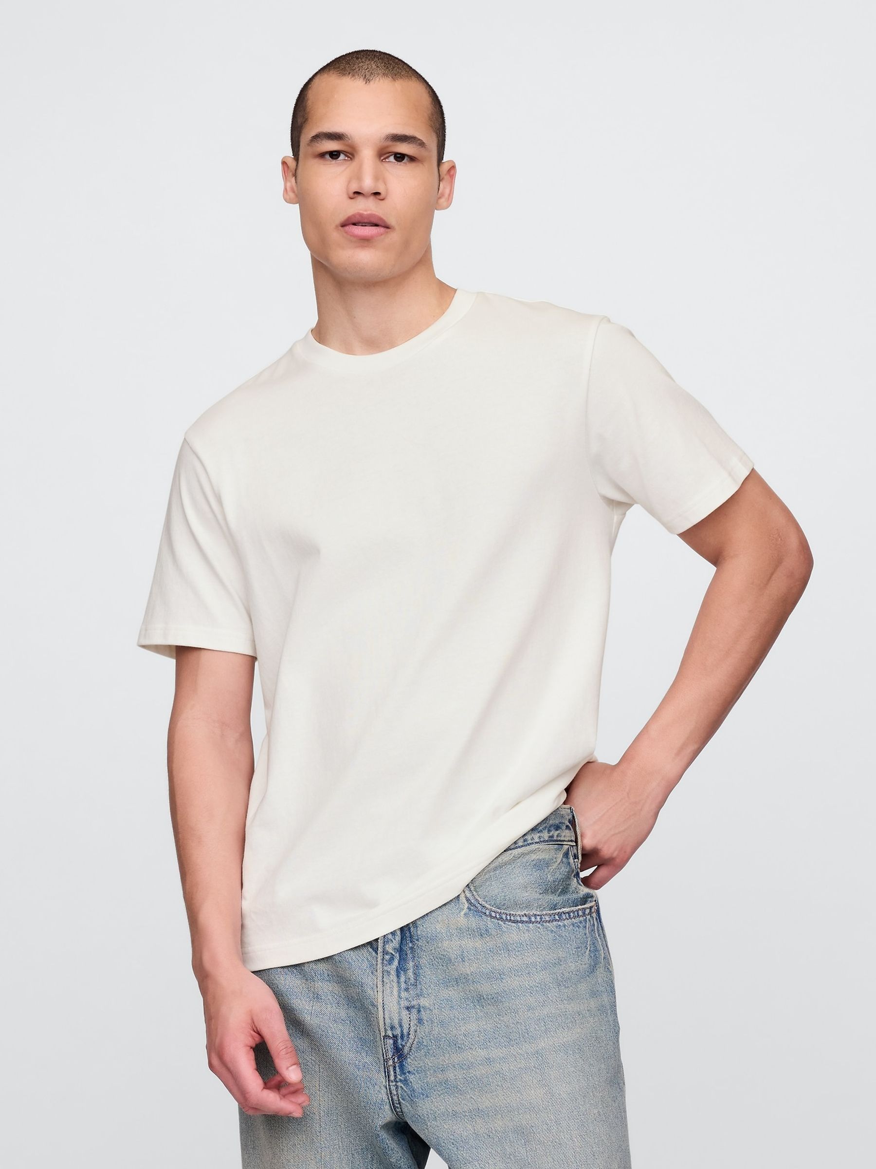 Cream Heavyweight Relaxed Short Sleeve T-Shirt - Image 1 of 4