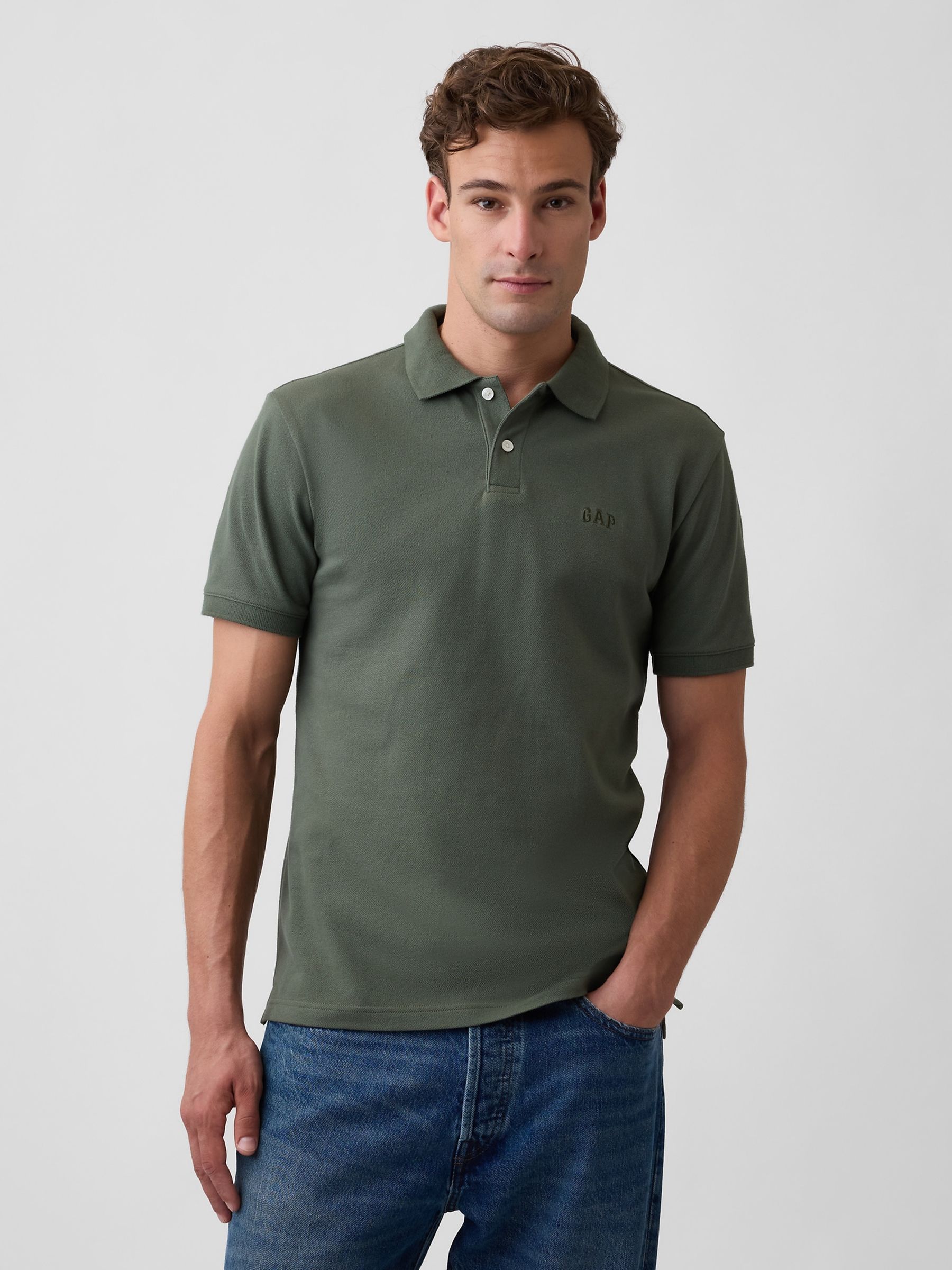 Khaki Green Logo Pique Polo Shirt - Image 1 of 4