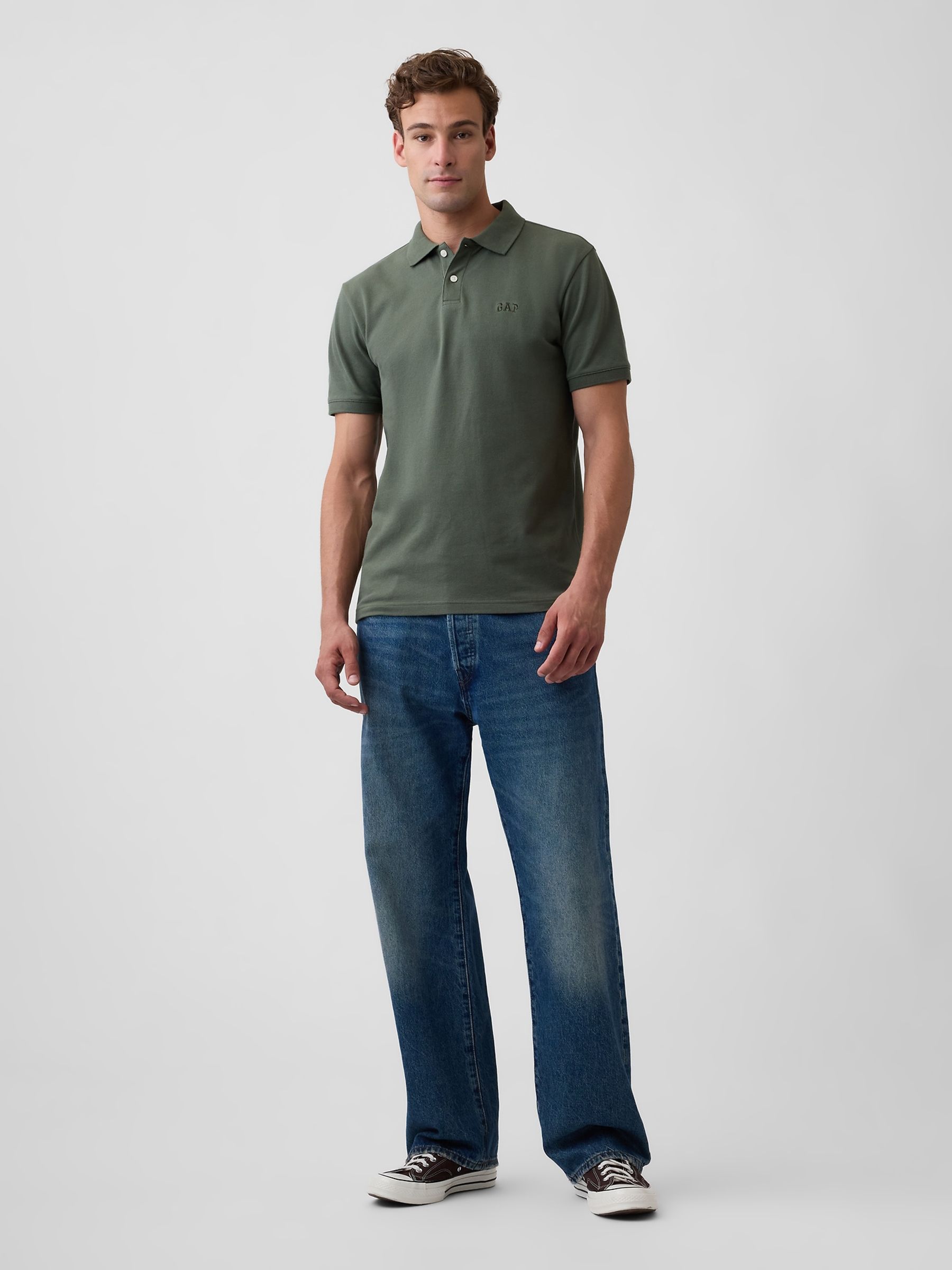Khaki Green Logo Pique Polo Shirt - Image 3 of 4