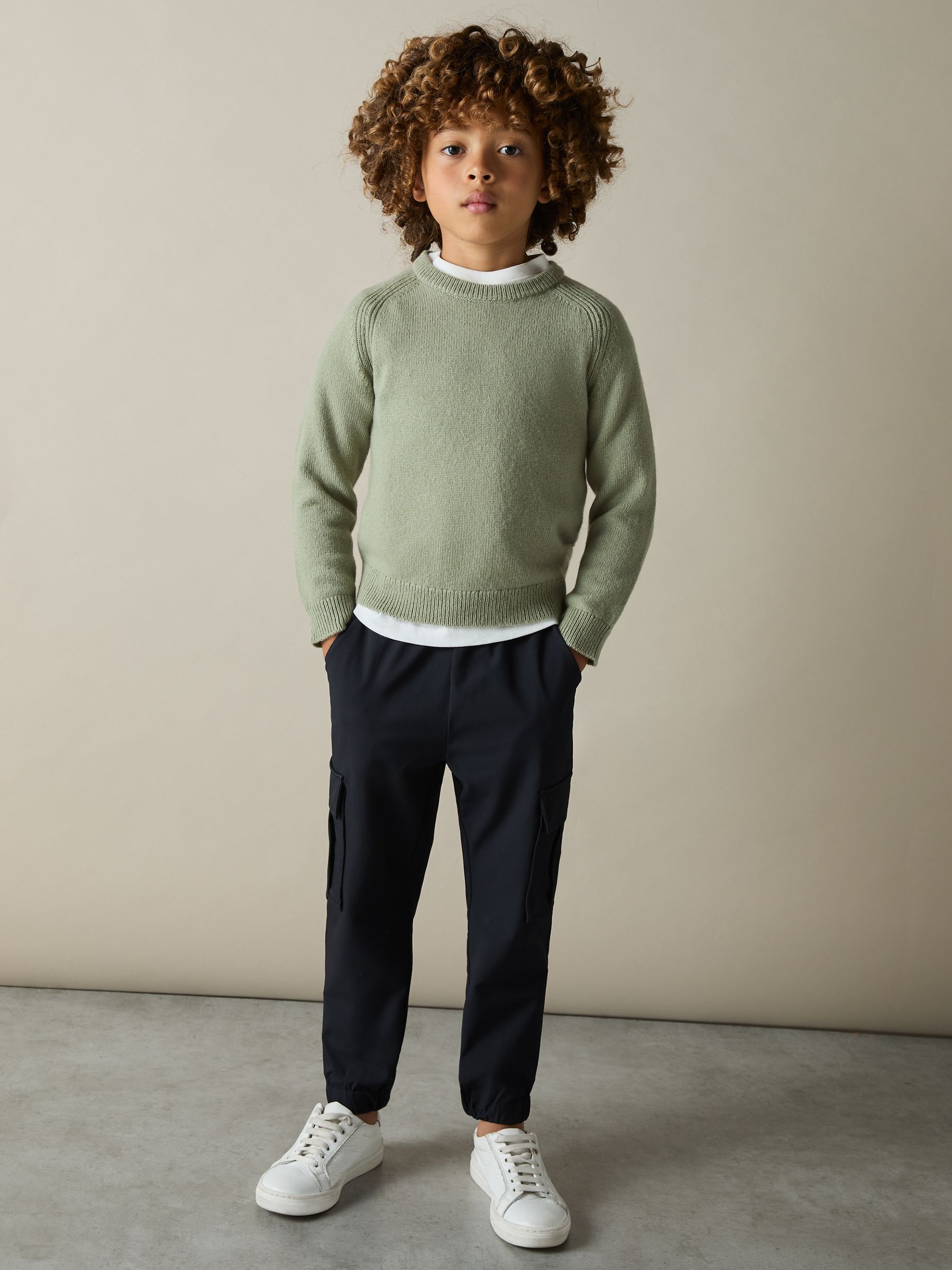 Merino Wool-Blend Crew-Neck Jumper in Sage Green - Image 3 of 4
