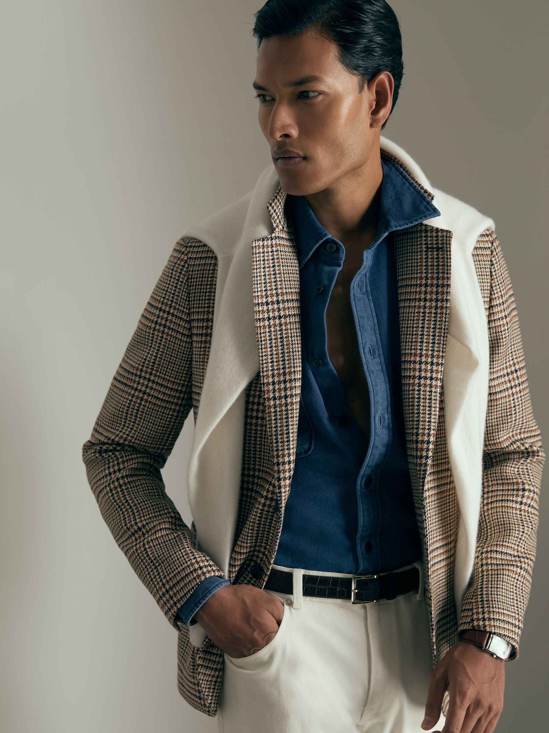 Atelier Single-Breasted Blazer in Wool Prince of Wales-Check in Brown - Image 3 of 8