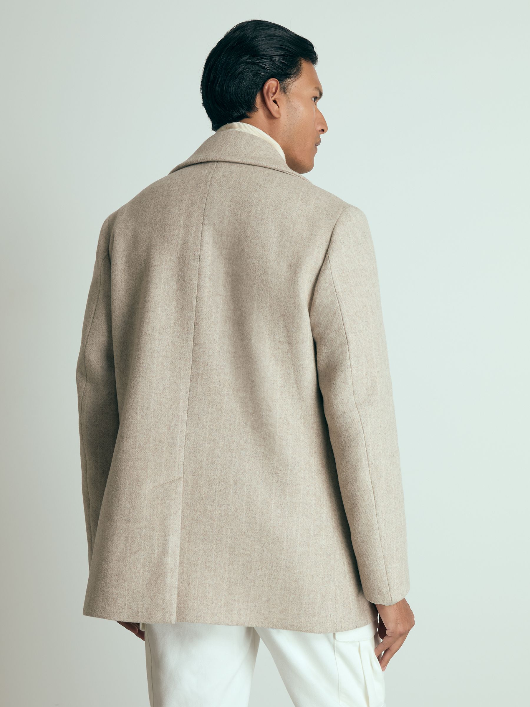 Wool-Blend Pinstripe Pea Coat in Oatmeal - Image 5 of 6