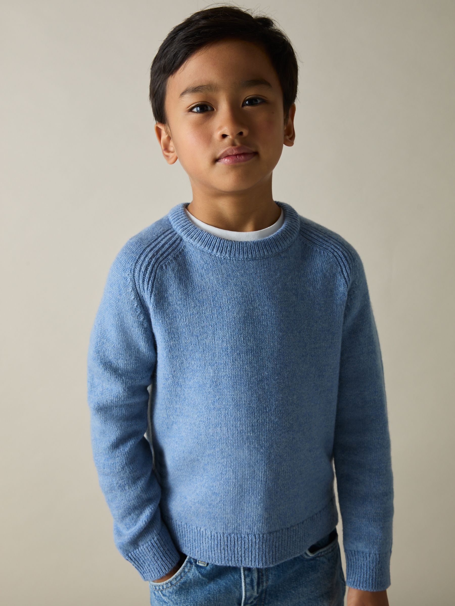 3-9 yrs Merino Wool-Blend Crew-Neck Jumper in Airforce Blue - Image 3 of 4