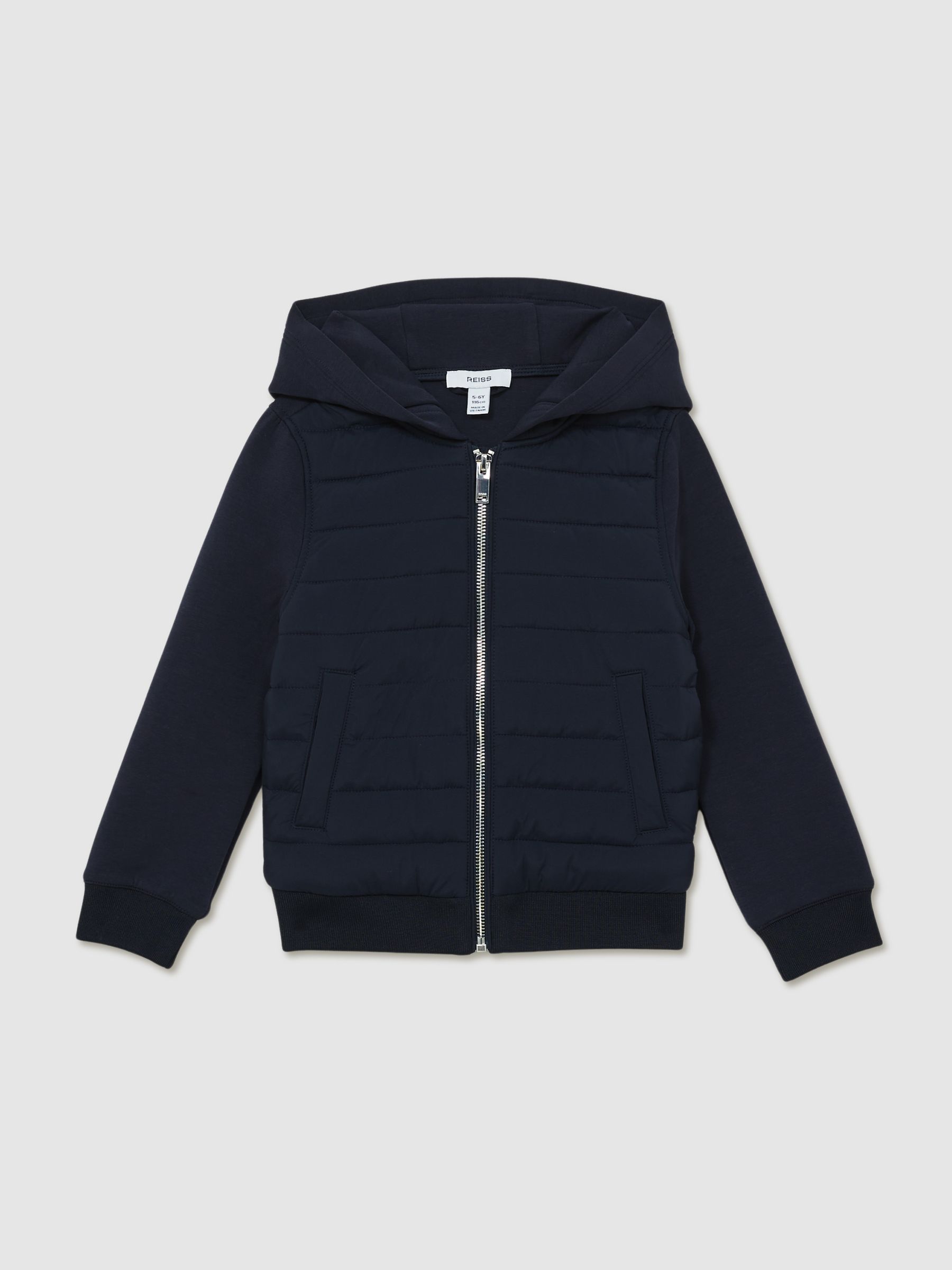 9-13 yrs Interlock Hybrid Hooded Puffer Jacket in Navy - Image 2 of 4