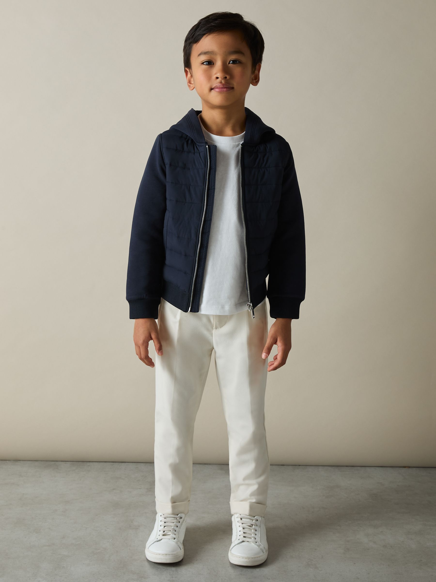 9-13 yrs Interlock Hybrid Hooded Puffer Jacket in Navy - Image 3 of 4