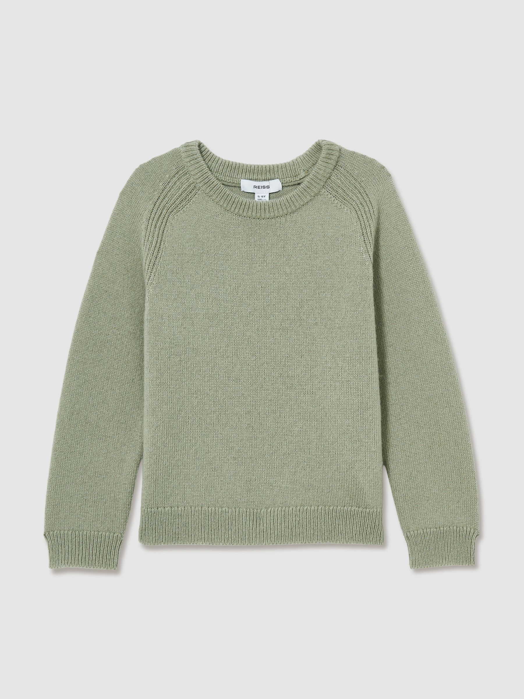 9-13 yrs Merino Wool-Blend Crew-Neck Jumper in Sage Green - Image 2 of 4