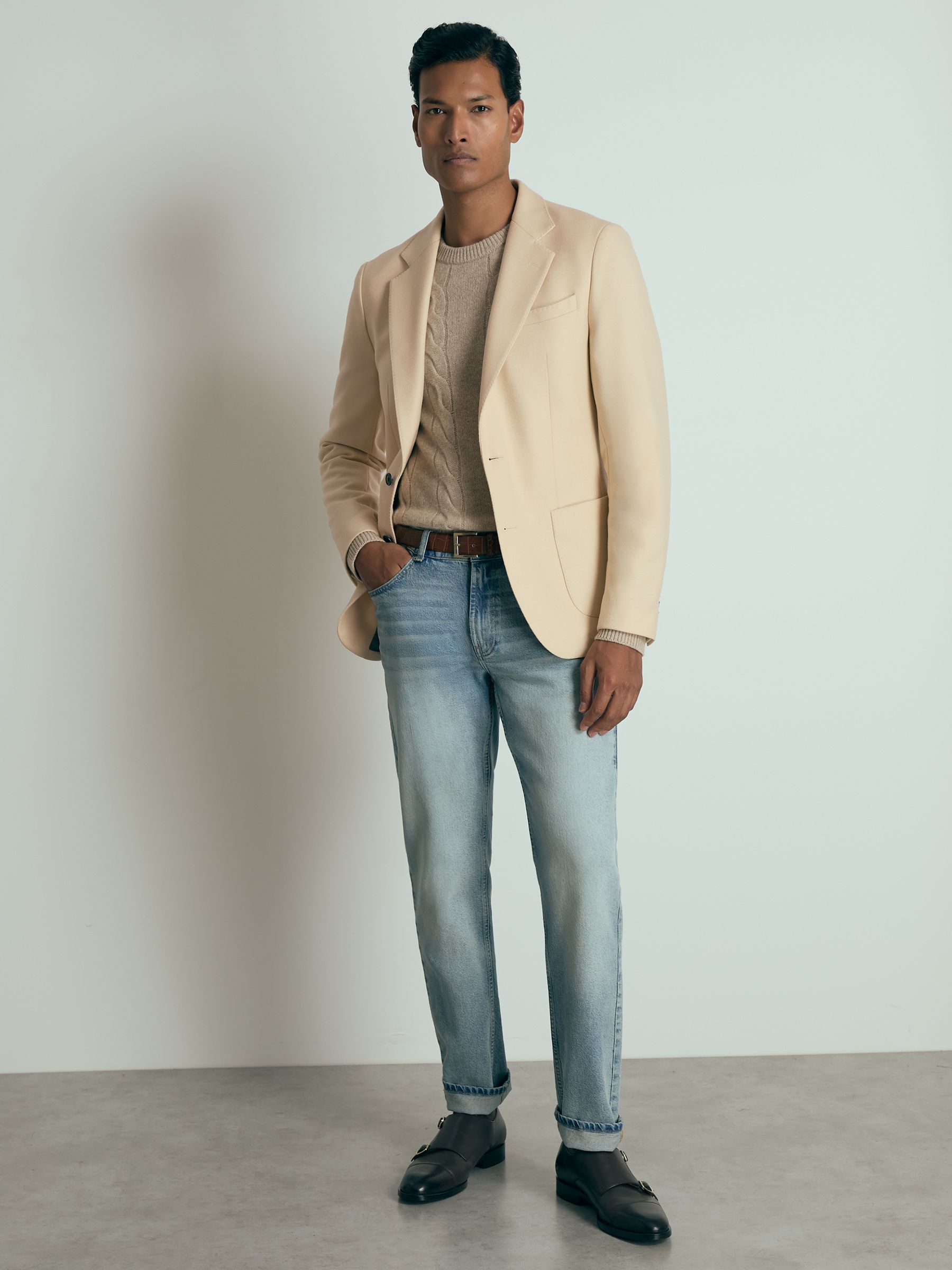 Atelier Single-Breasted Blazer in Wool-Blend Twill in Stone - Image 3 of 8
