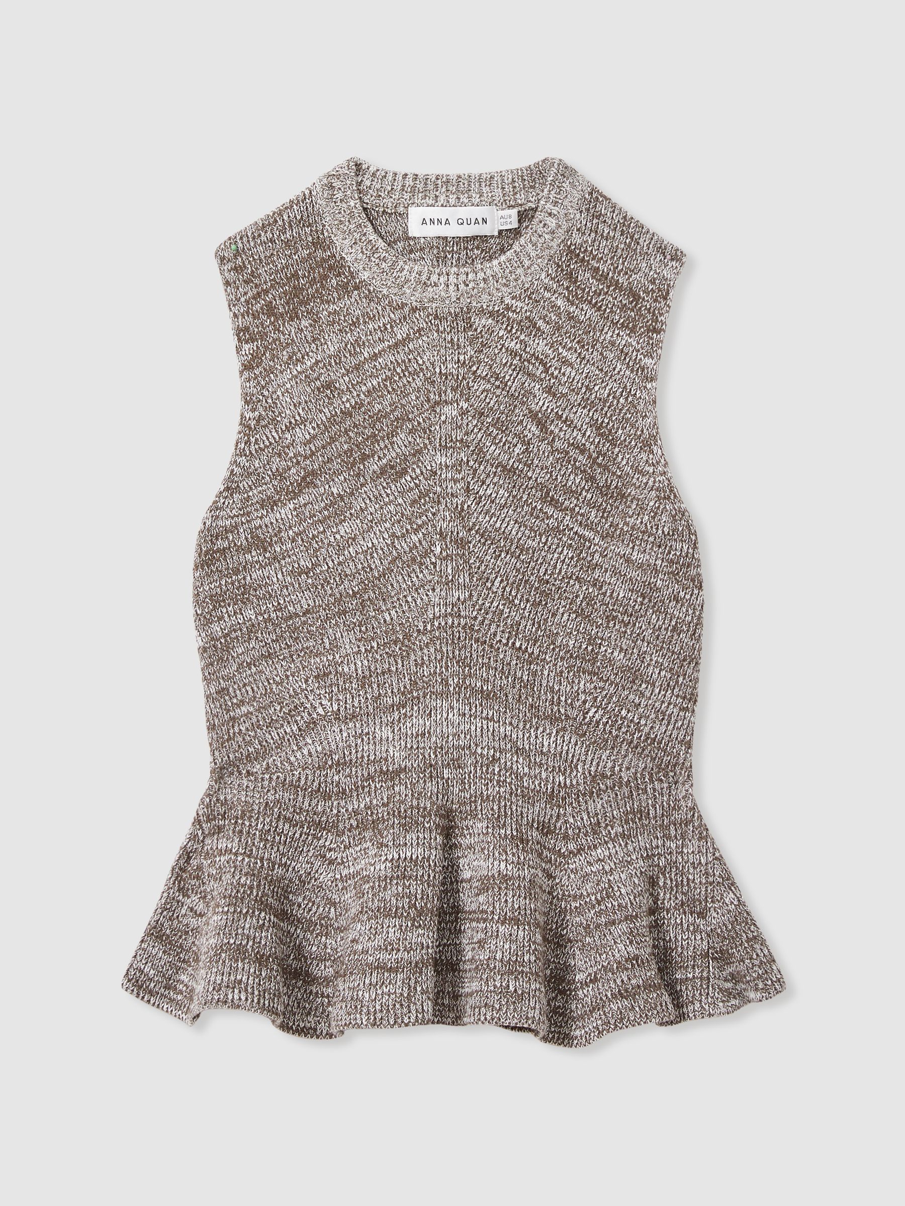 Anna Quan Cotton-Blend Knitted Peplum Top in Grey Marl - Image 2 of 6