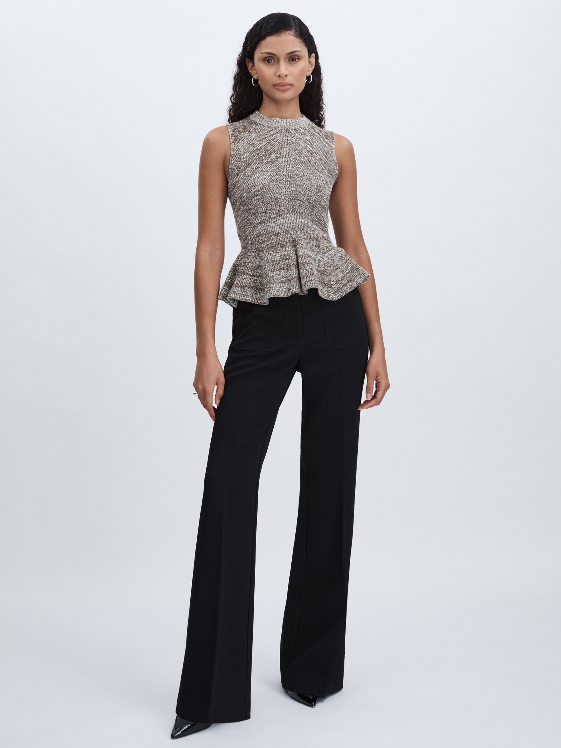 Anna Quan Cotton-Blend Knitted Peplum Top in Grey Marl - Image 3 of 6