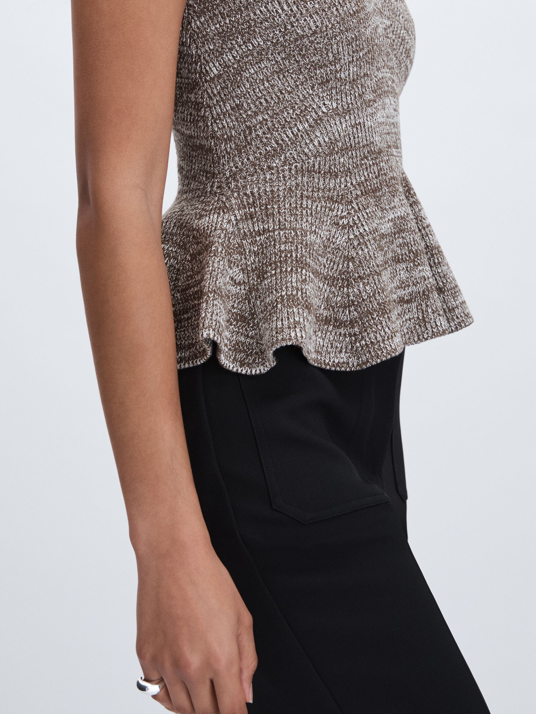 Anna Quan Cotton-Blend Knitted Peplum Top in Grey Marl - Image 4 of 6