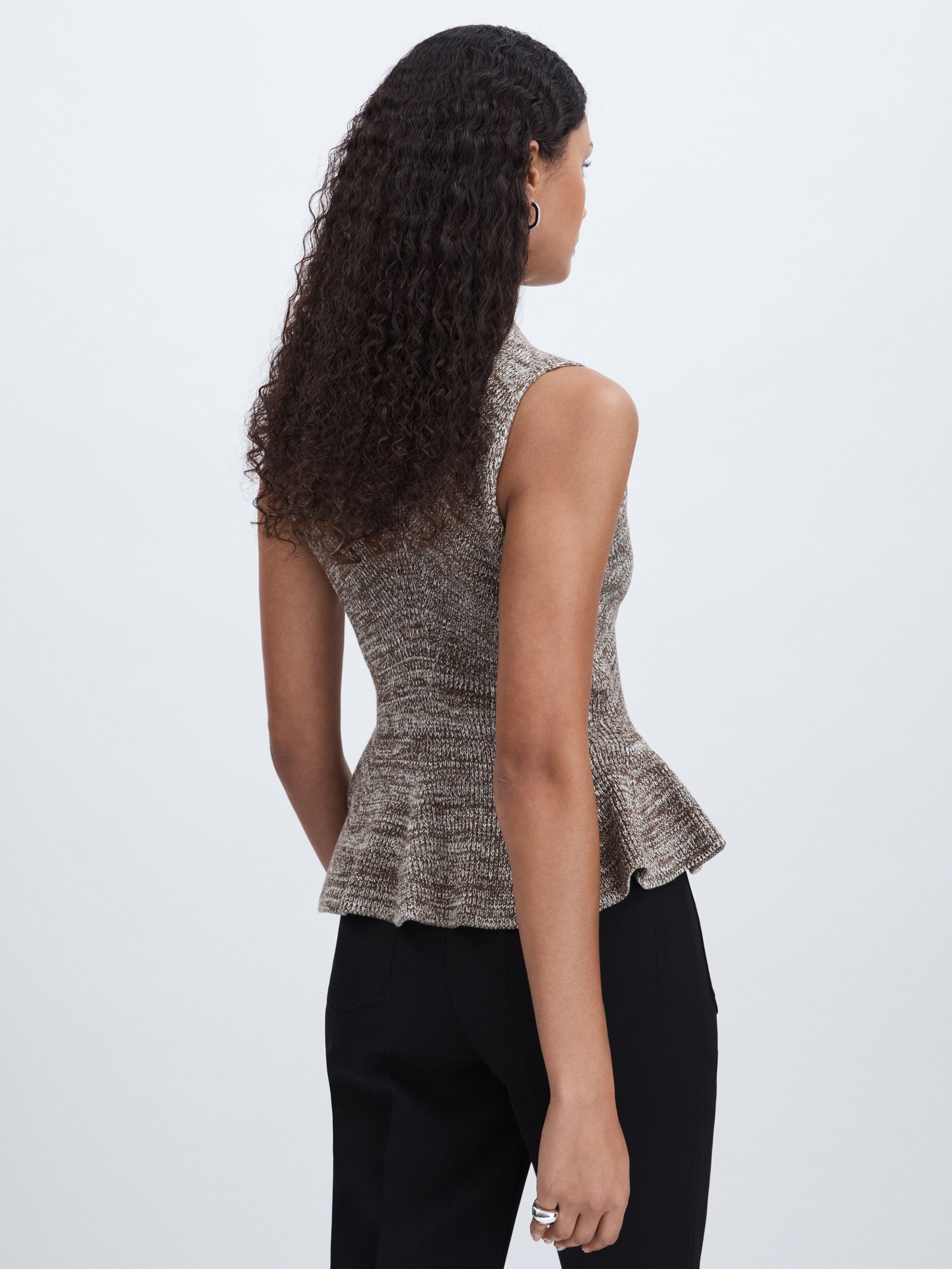 Anna Quan Cotton-Blend Knitted Peplum Top in Grey Marl - Image 5 of 6