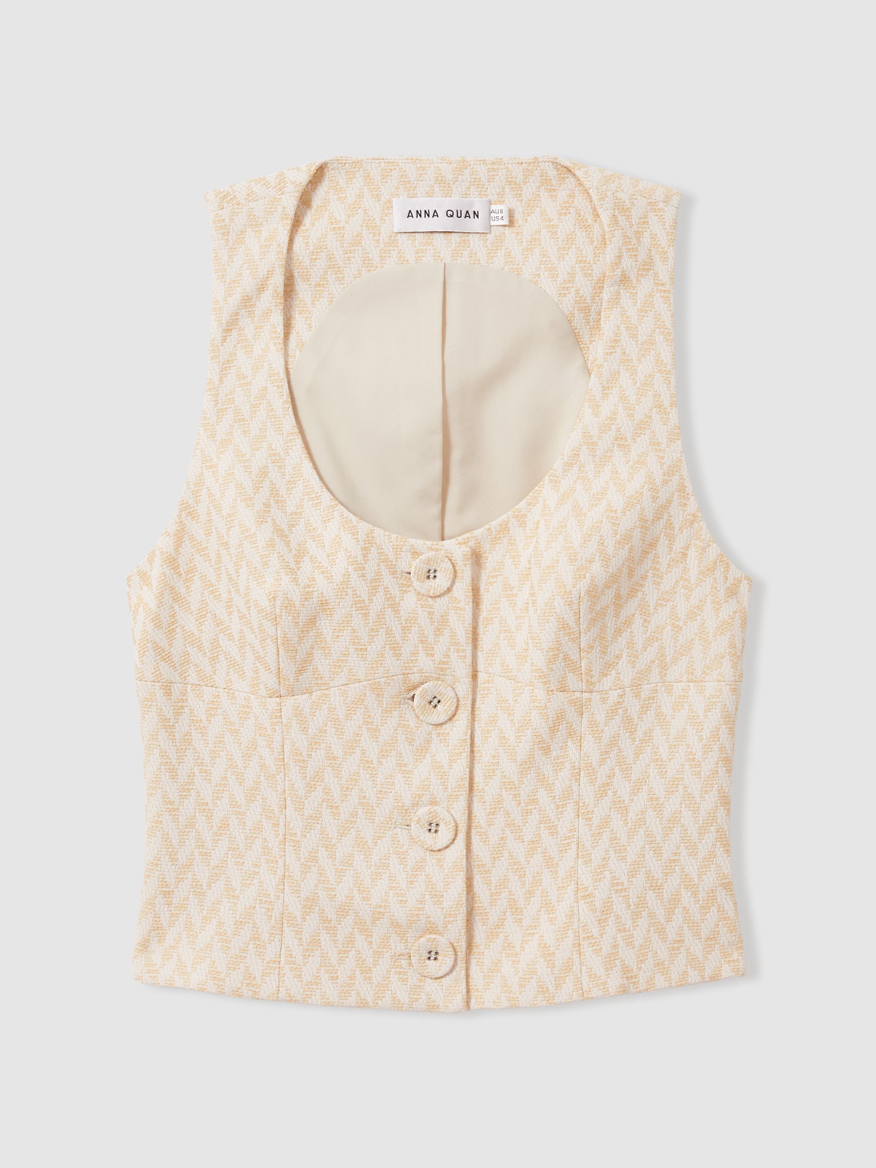 Anna Quan Chevron-Weave Button-Through Top in Cream - Image 2 of 6