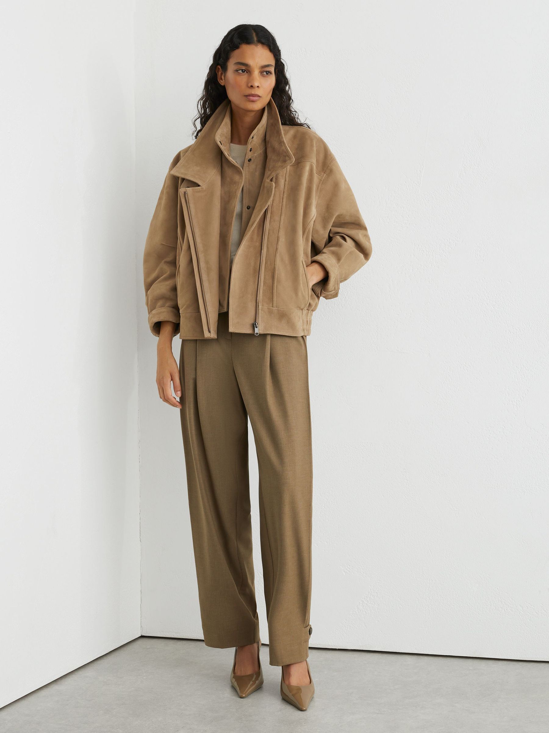 Suede Double-Layer Relaxed-Fit Jacket in Neutral - Image 3 of 10