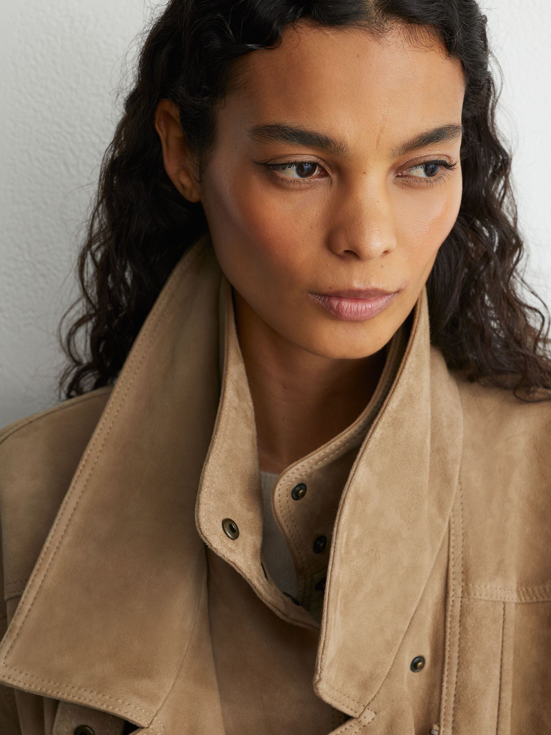 Suede Double-Layer Relaxed-Fit Jacket in Neutral - Image 7 of 10