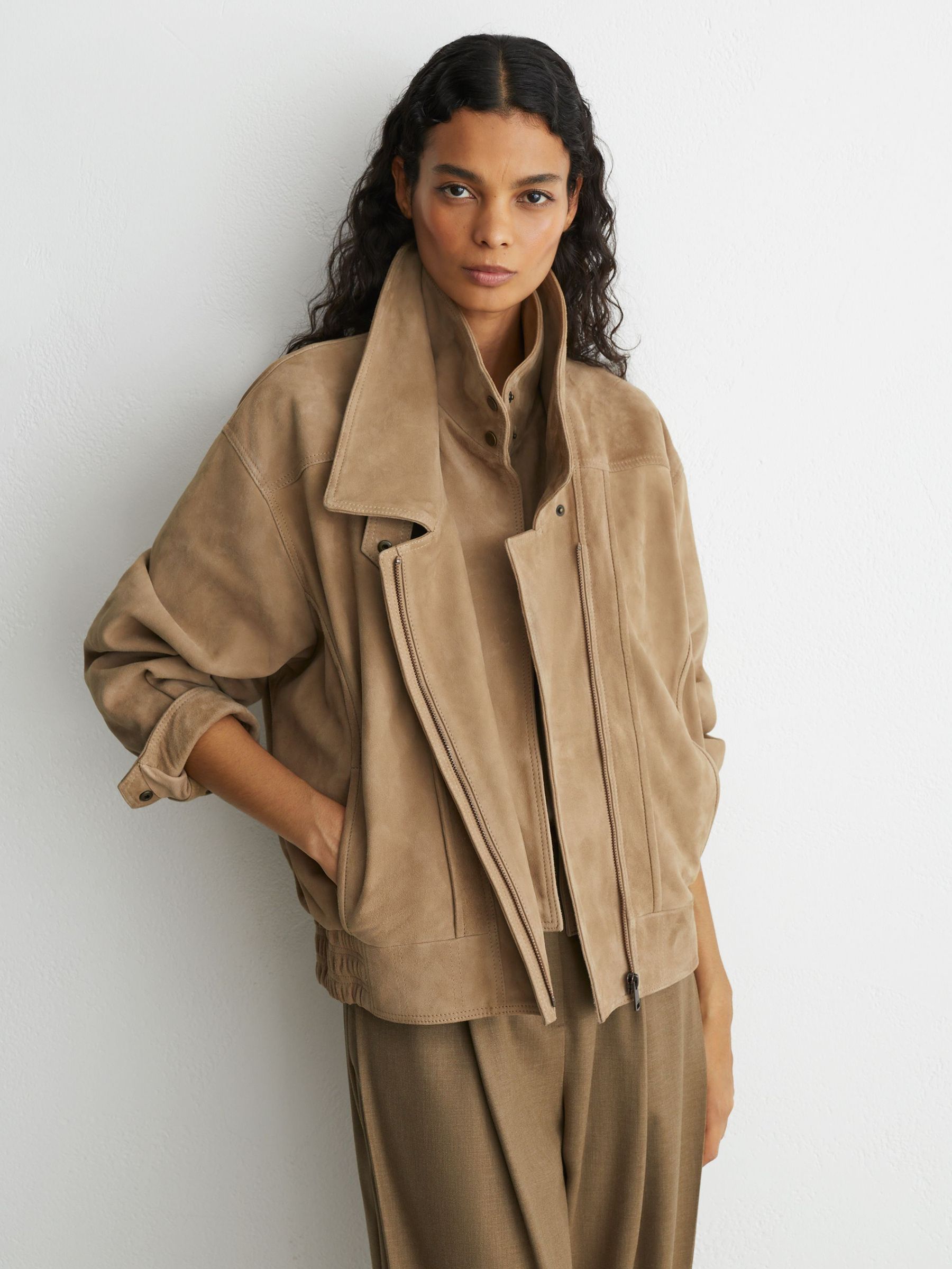 Suede Double-Layer Relaxed-Fit Jacket in Neutral - Image 8 of 10