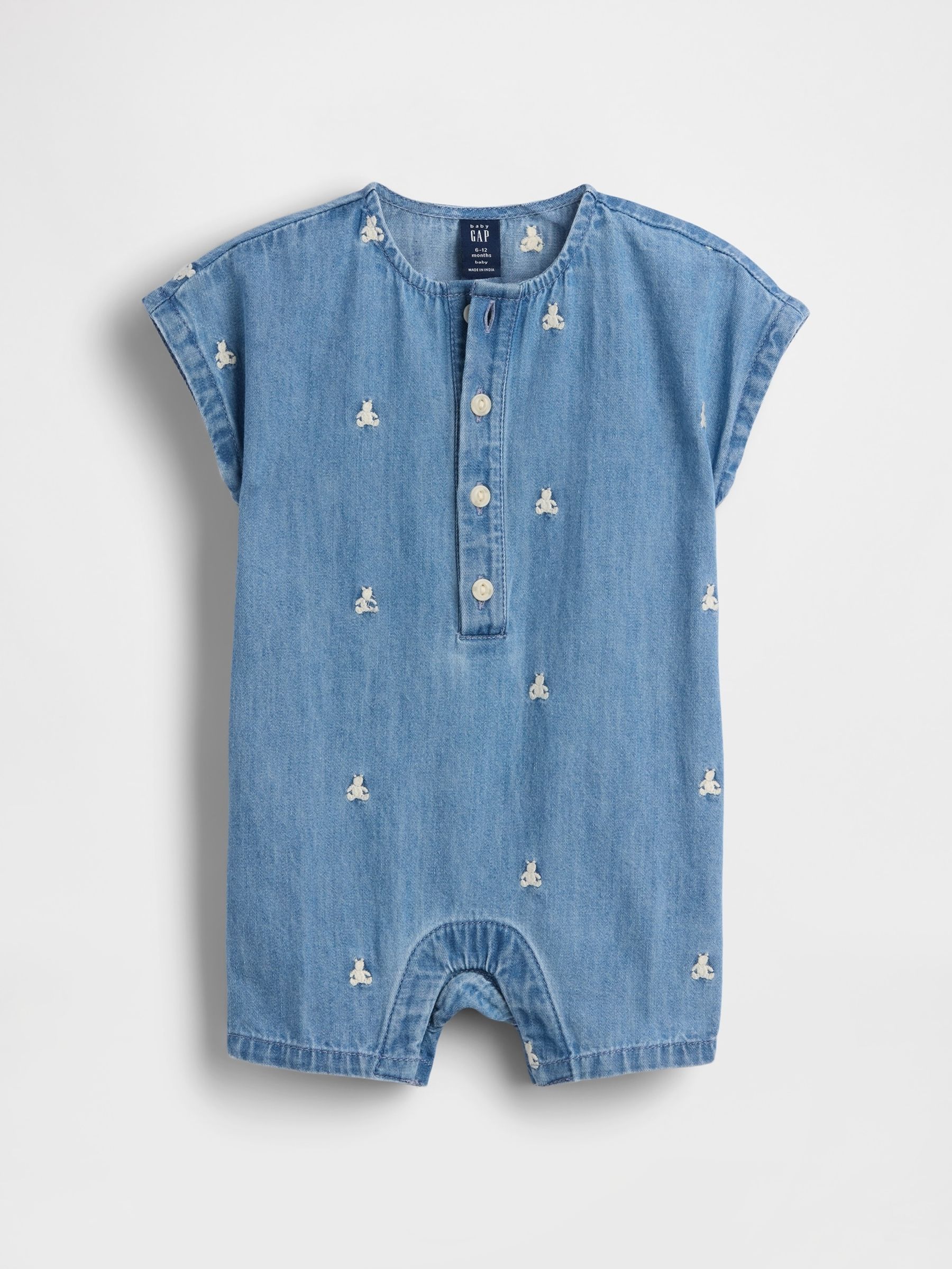 Blue Embroidered Brannan Bear Denim Short One-Piece - Image 1 of 3