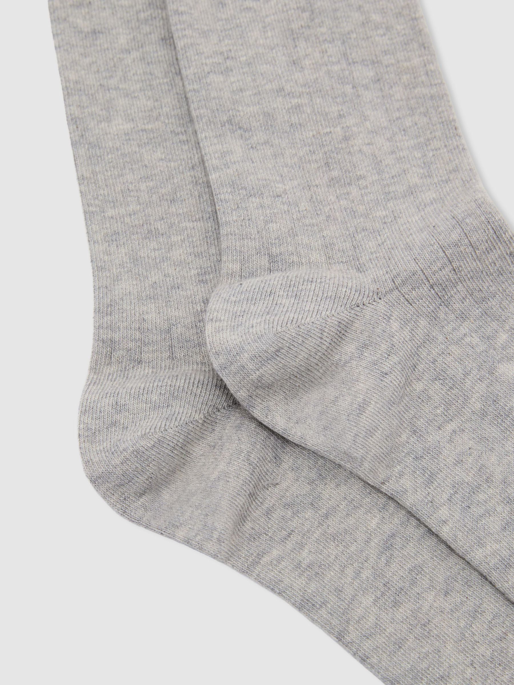 Cotton Blend Ribbed Loafer Socks in Grey Marl - Image 2 of 3