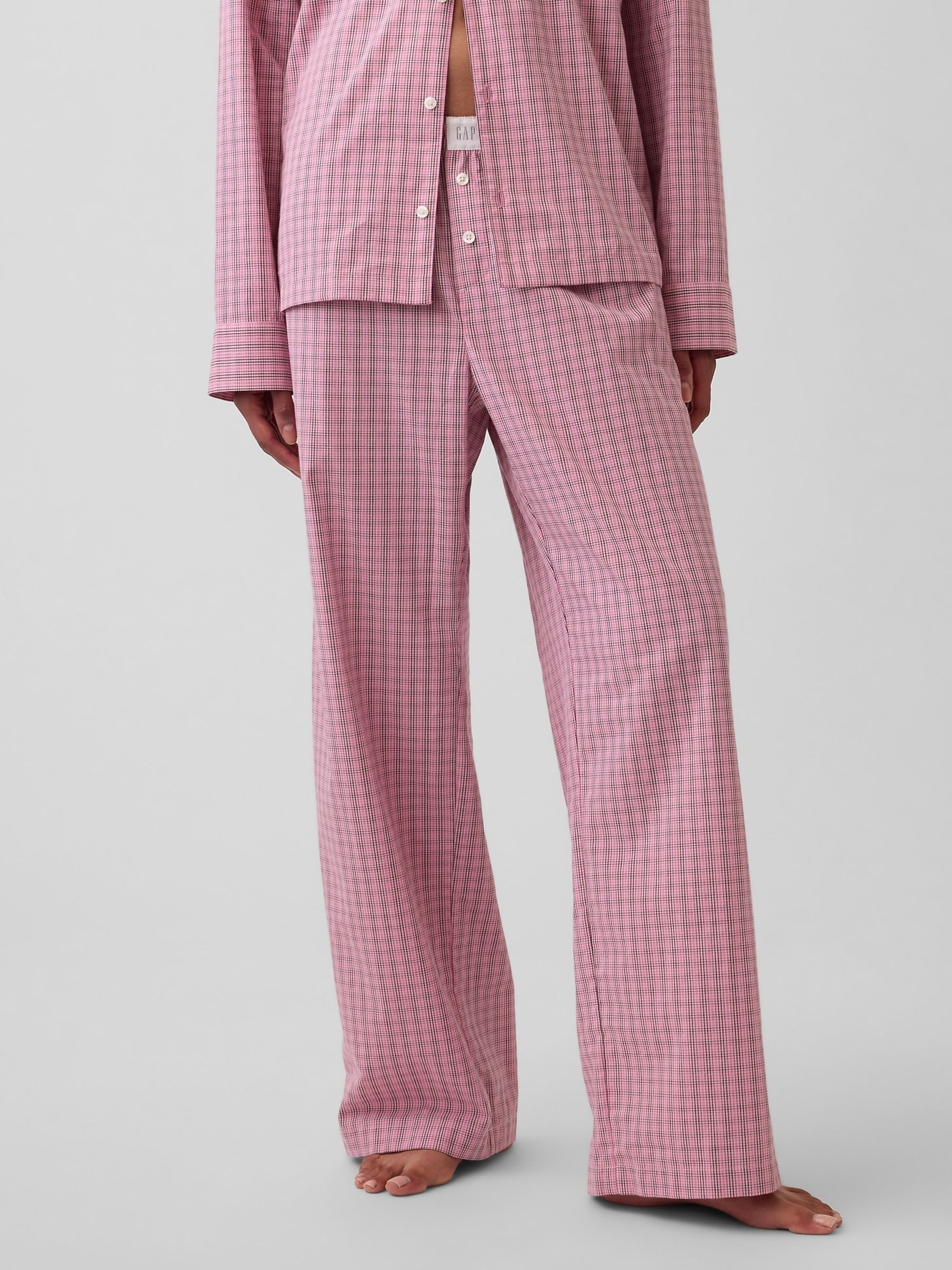 Pink Check Poplin Pyjamas Bottoms - Image 1 of 5 Pink Check Poplin Pyjamas Bottoms - Image 1 of 5