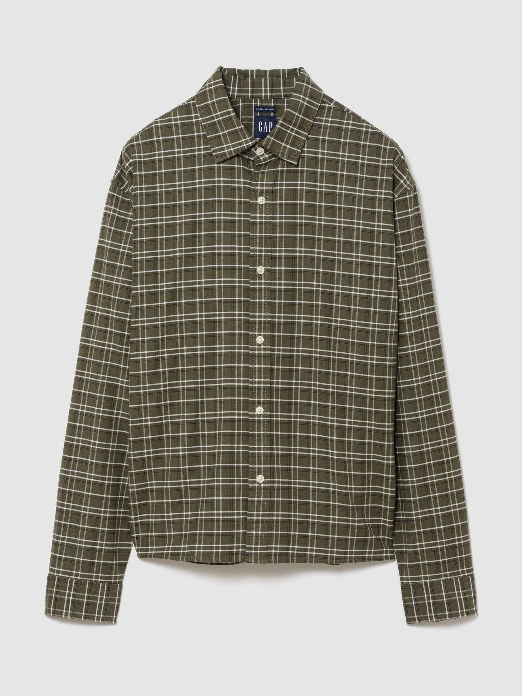 Green Check Relaxed Boxy Straight-Hem Oxford Shirt - Image 1 of 2