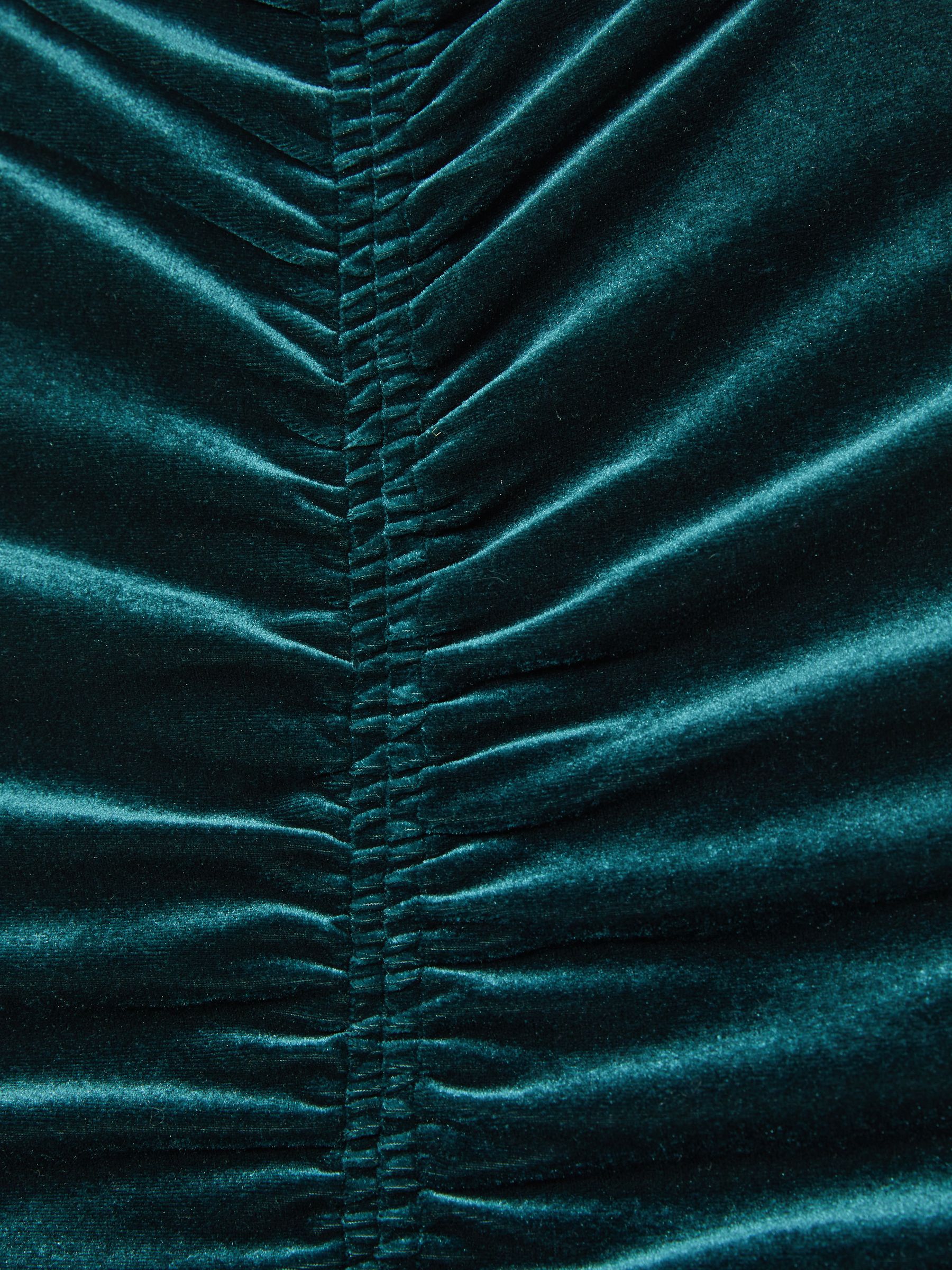 Racer-Front Ruched-Velvet Sleeveless Top in Teal - Image 7 of 7