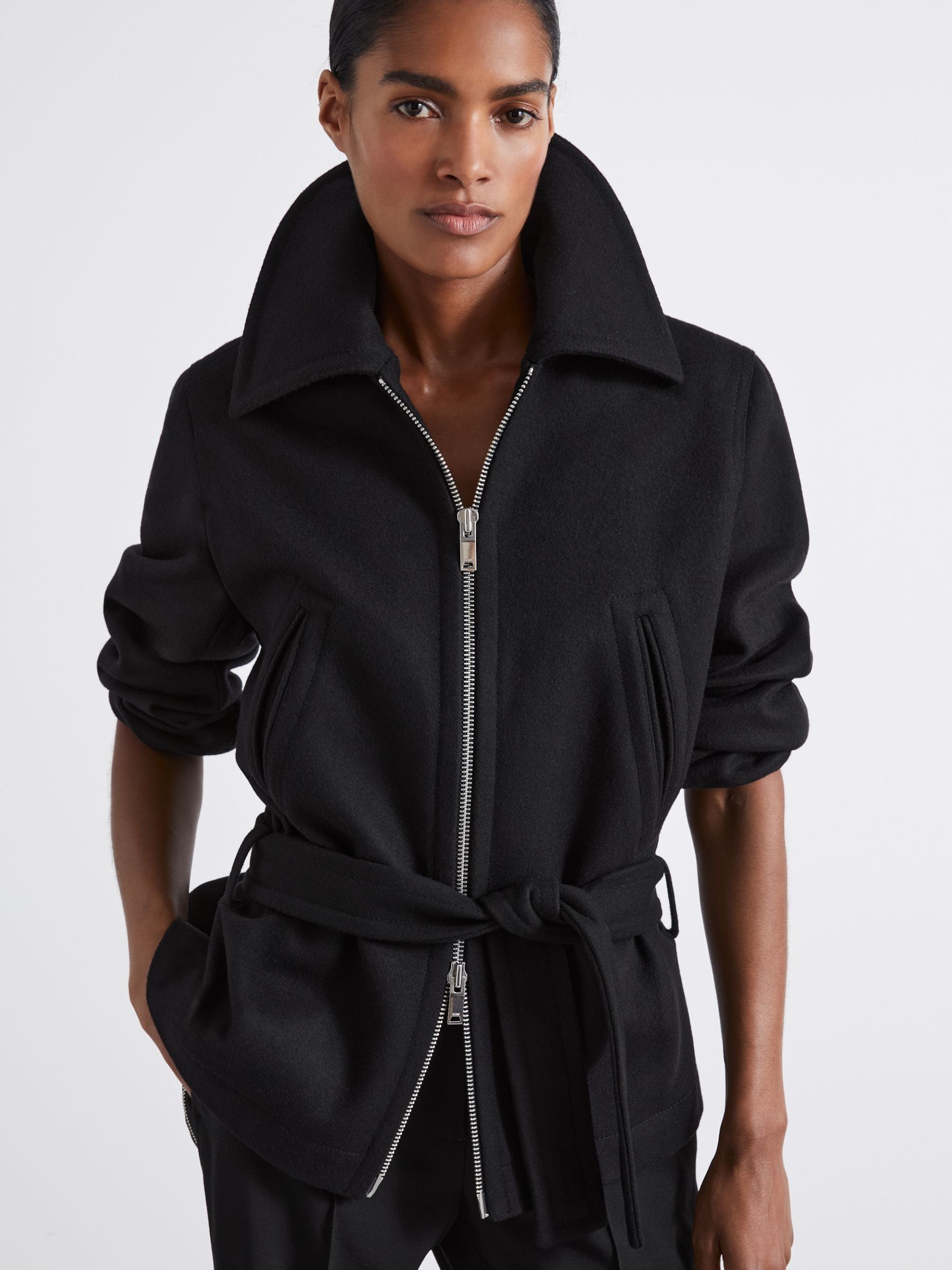 Atelier Virgin Wool-Blend Belted Coat in Black - Image 1 of 5
