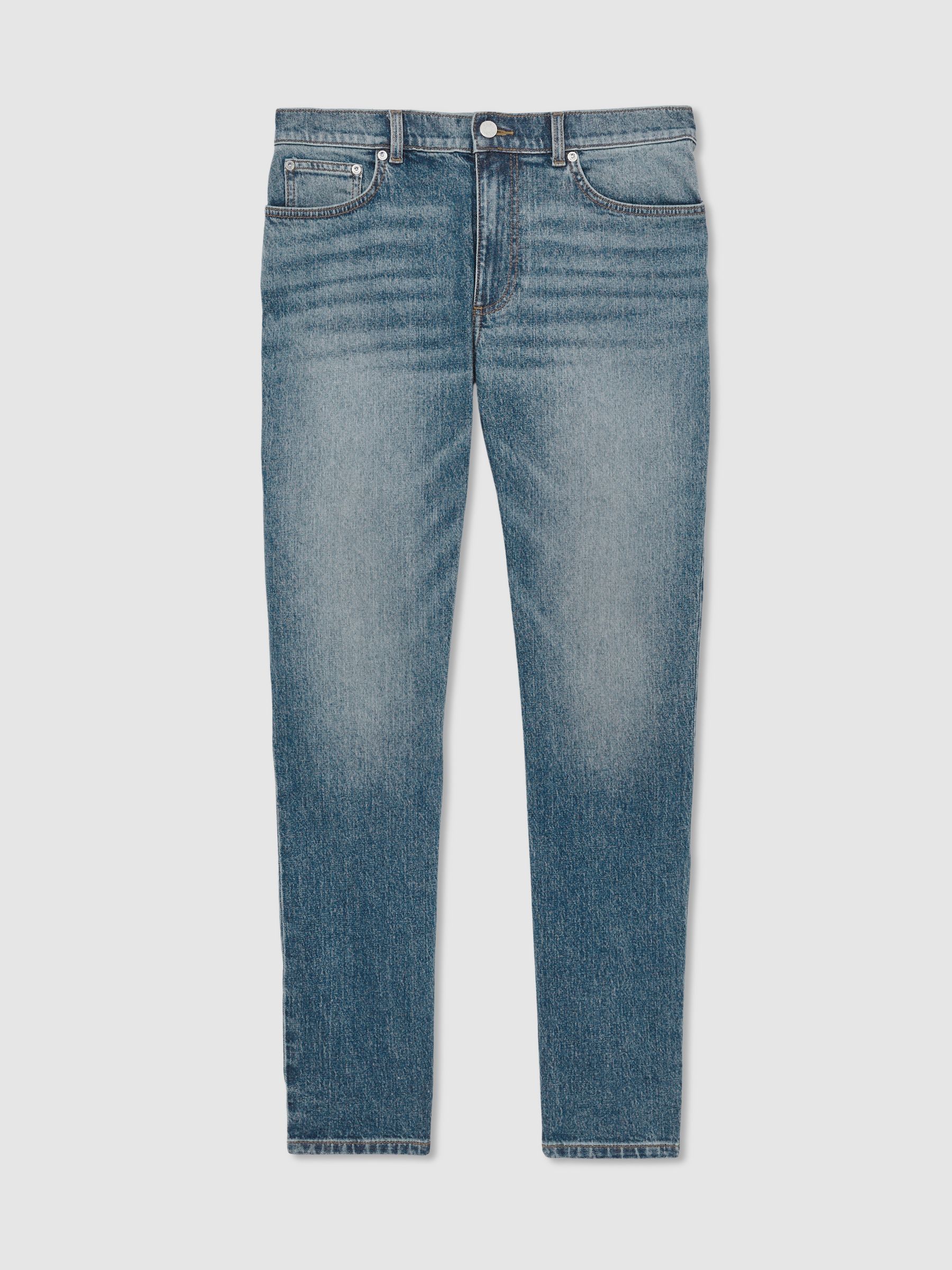 Cotton-Stretch Slim-Fit Jeans in Washed Indigo Green Cast - image 1