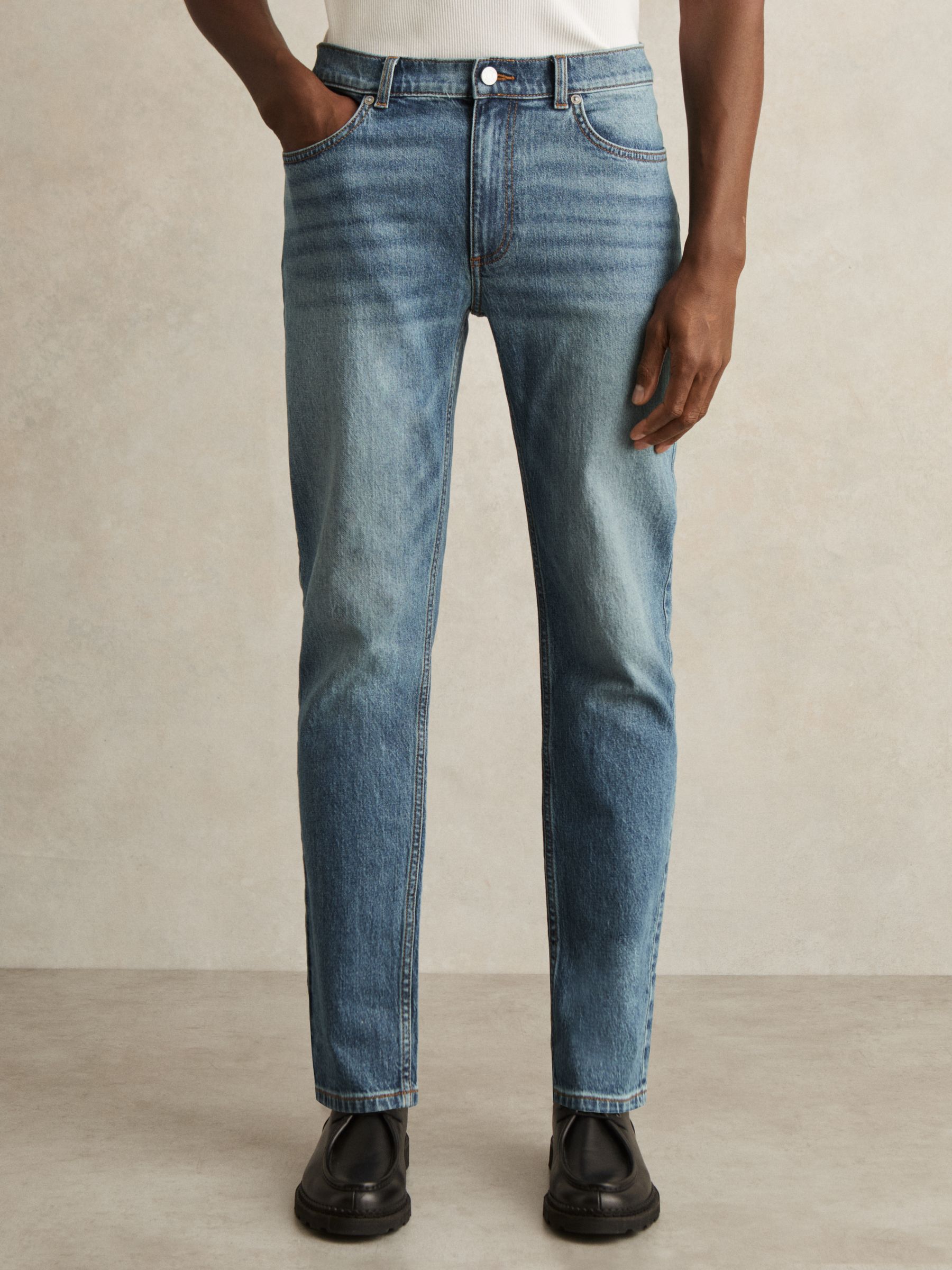 Cotton-Stretch Slim-Fit Jeans in Washed Indigo Green Cast - Image 3 of 7