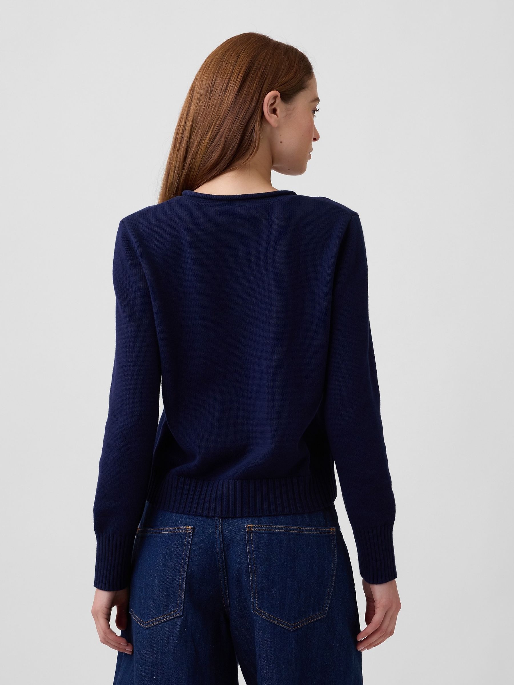 Navy Brannan Bear Rolled-neck Intarsia Jumper - Image 2 of 5