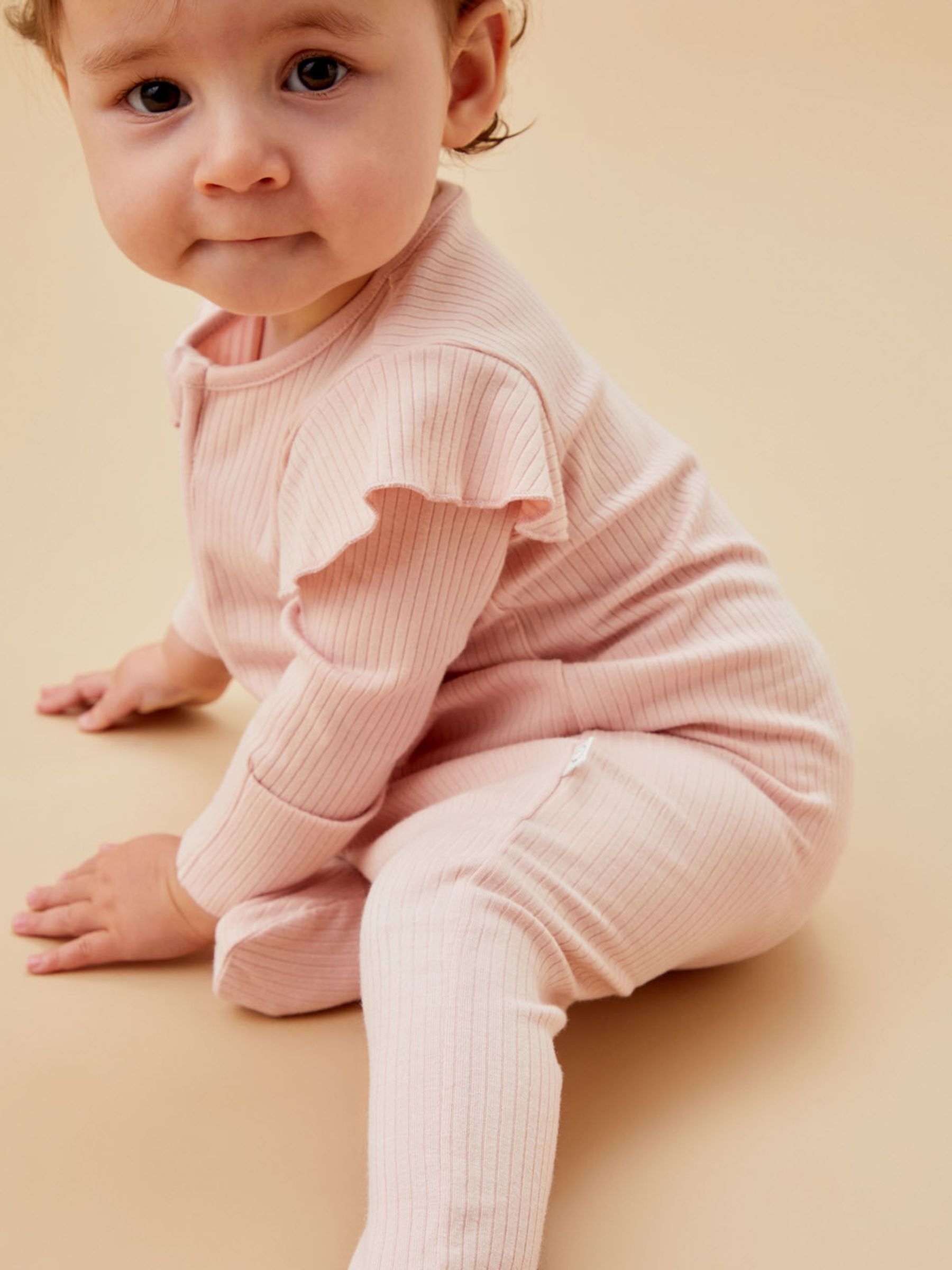 MORI Pink Supersoft Ribbed 2 Way Zip Sleepsuit - Image 1 of 6