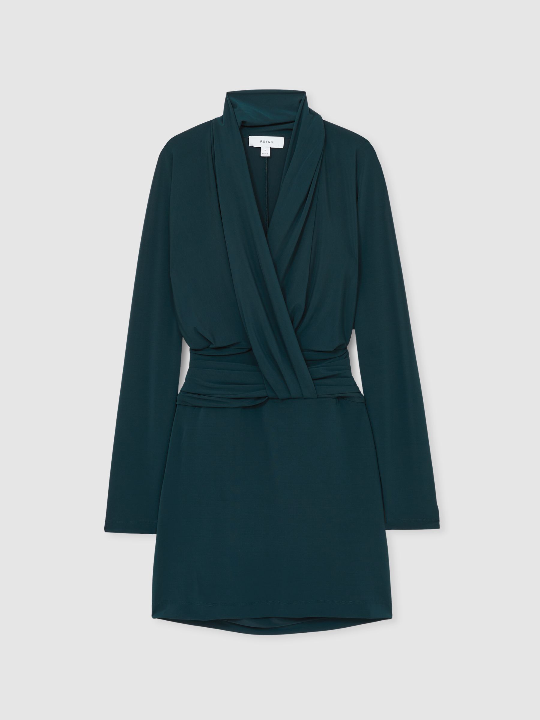 Draped-Front Jersey Mini Dress in Teal - Image 2 of 7