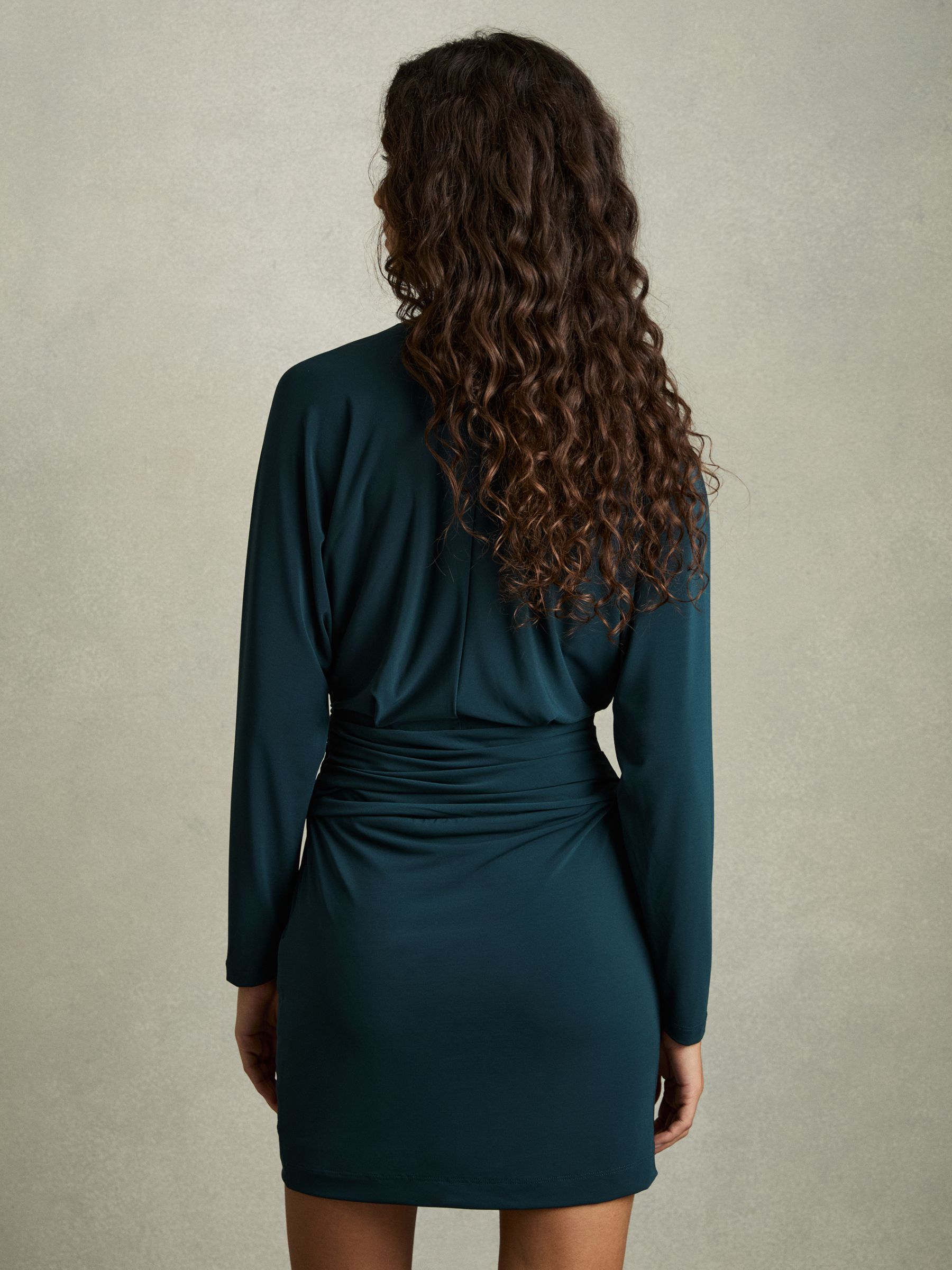 Draped-Front Jersey Mini Dress in Teal - Image 5 of 7
