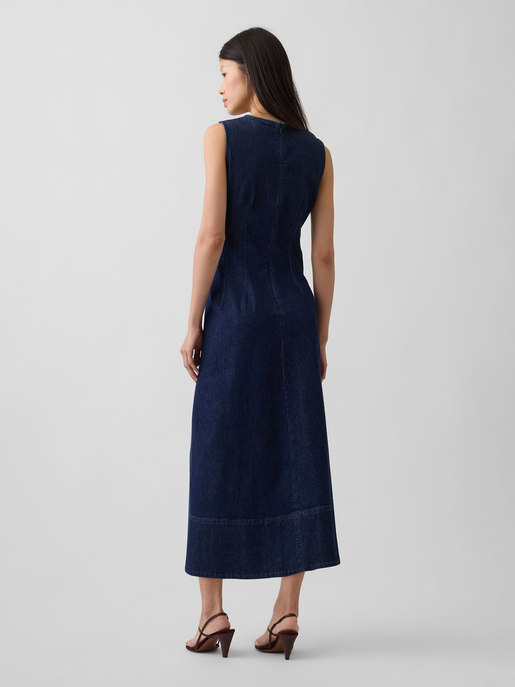 Dark Wash Denim V-Neck Maxi Dress - Image 2 of 4