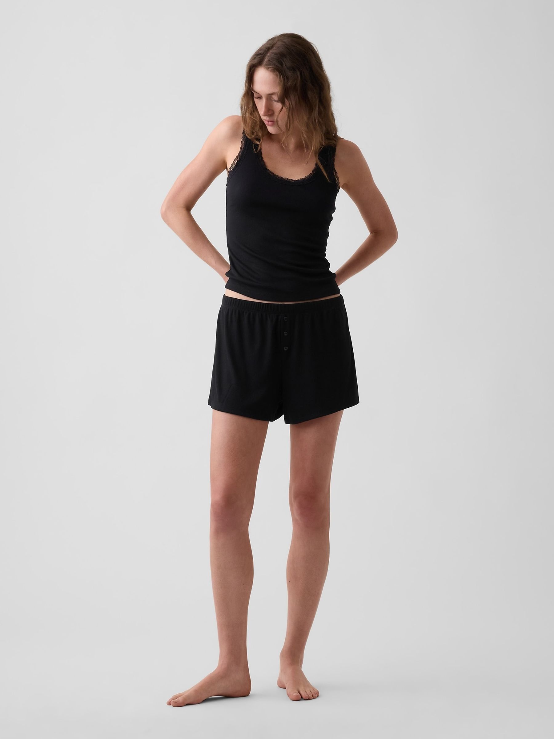 Black Mini Rib Lace-Trim Pyjamas Vest - Image 3 of 4