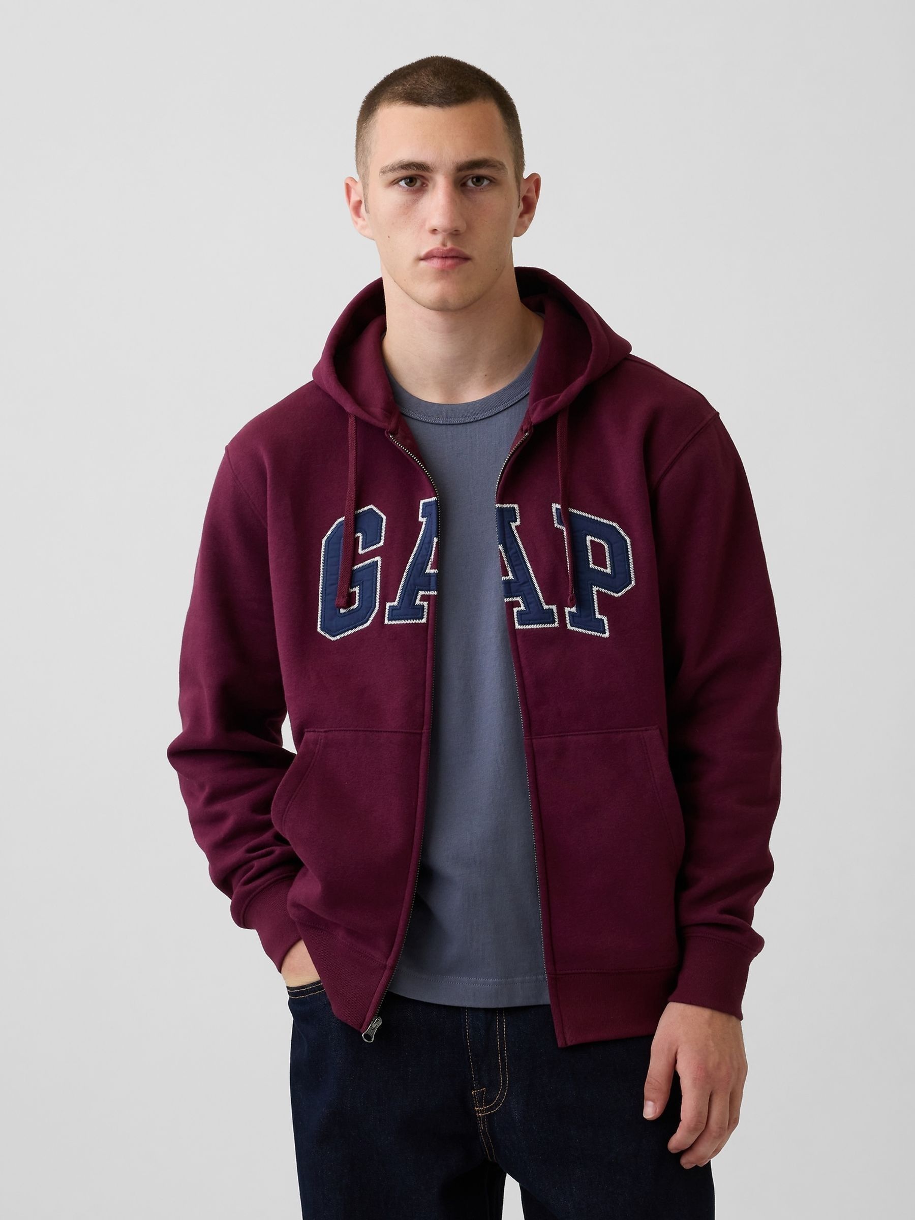 Burgundy Red/Blue Vintage Soft Arch Logo Zip Hoodie - Image 1 of 4