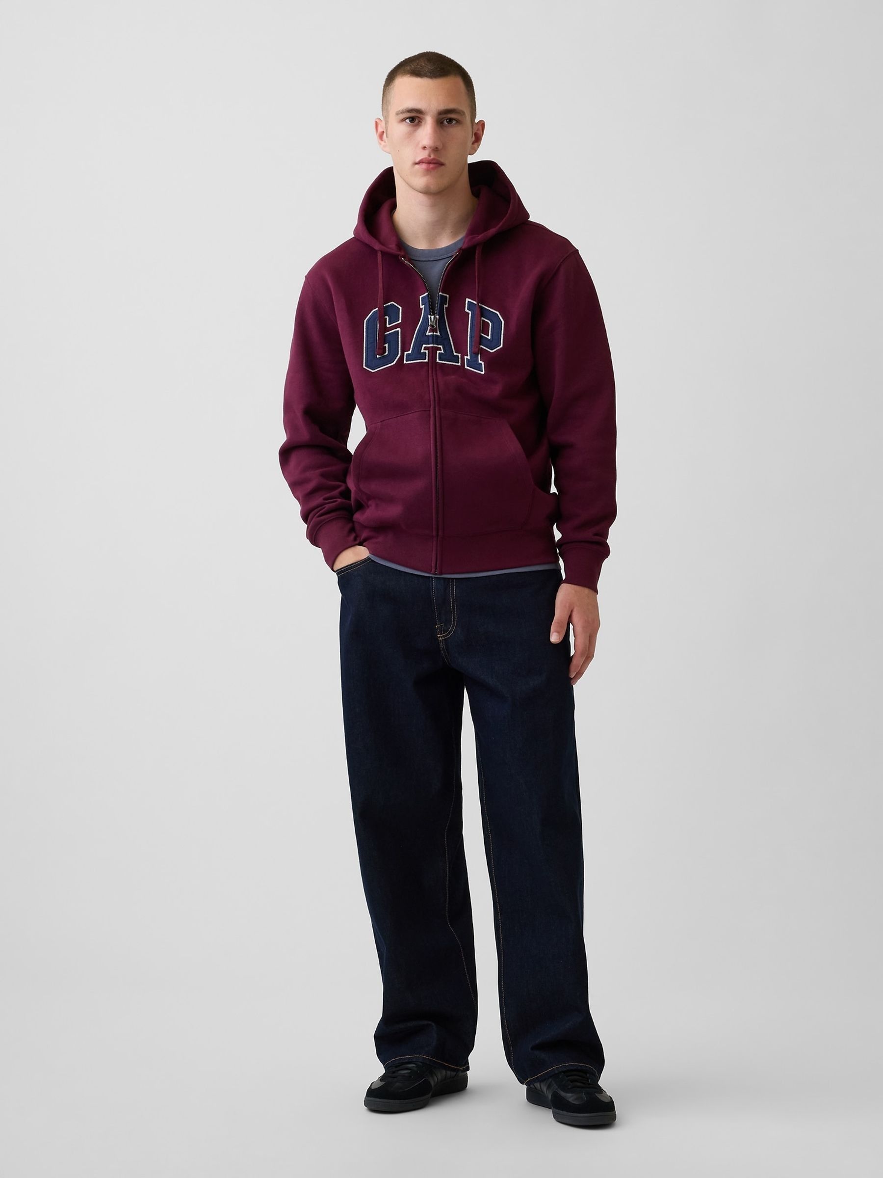 Burgundy Red/Blue Vintage Soft Arch Logo Zip Hoodie - Image 3 of 4