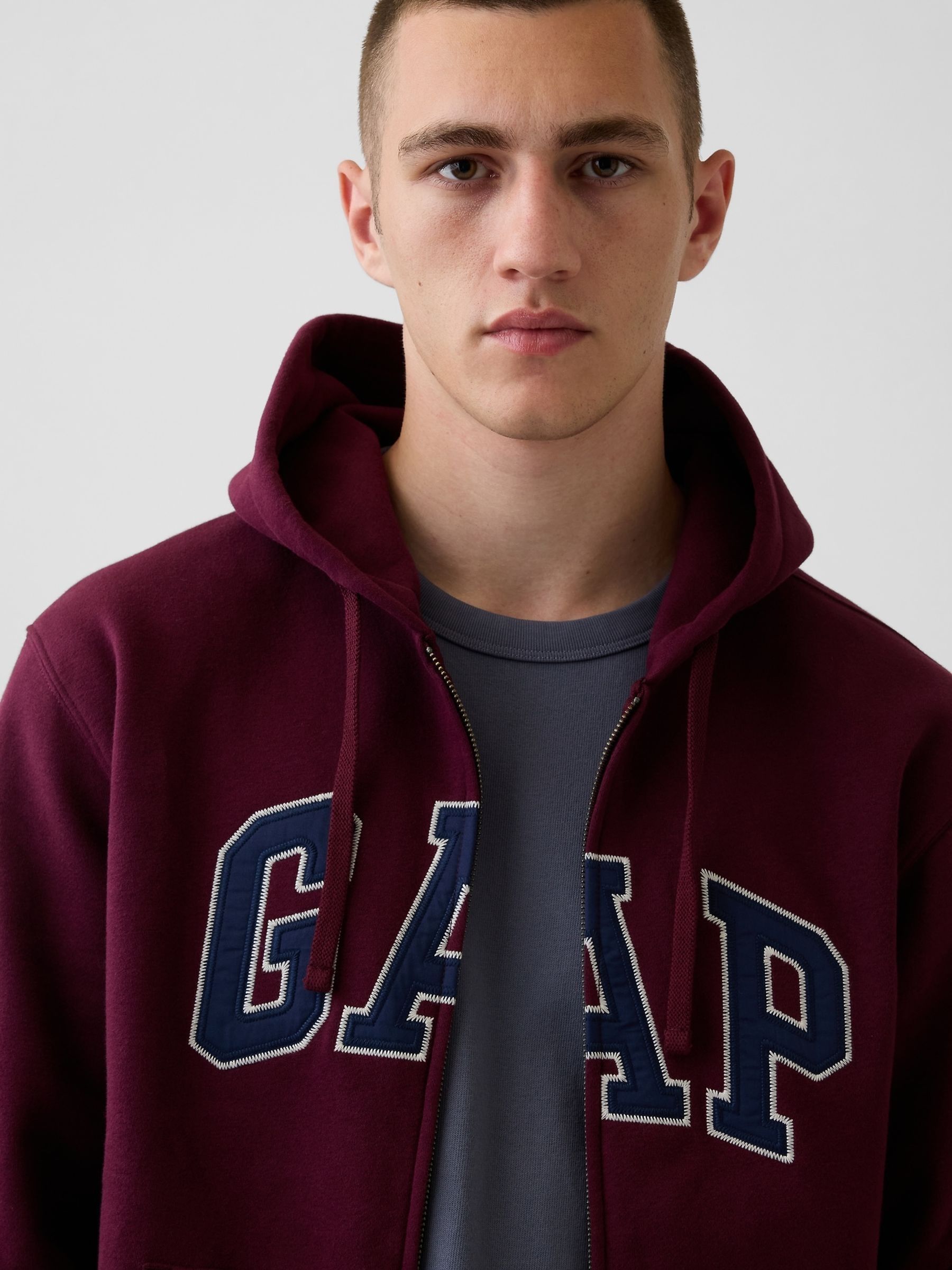 Burgundy Red/Blue Vintage Soft Arch Logo Zip Hoodie - Image 4 of 4