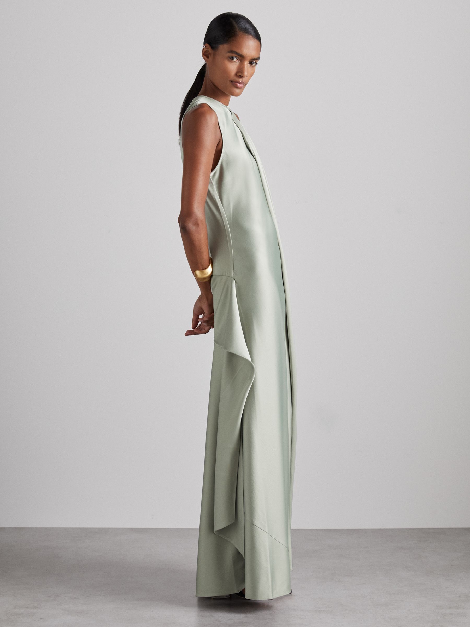 Atelier Draped-Satin Occasion Dress in Green - Image 3 of 8