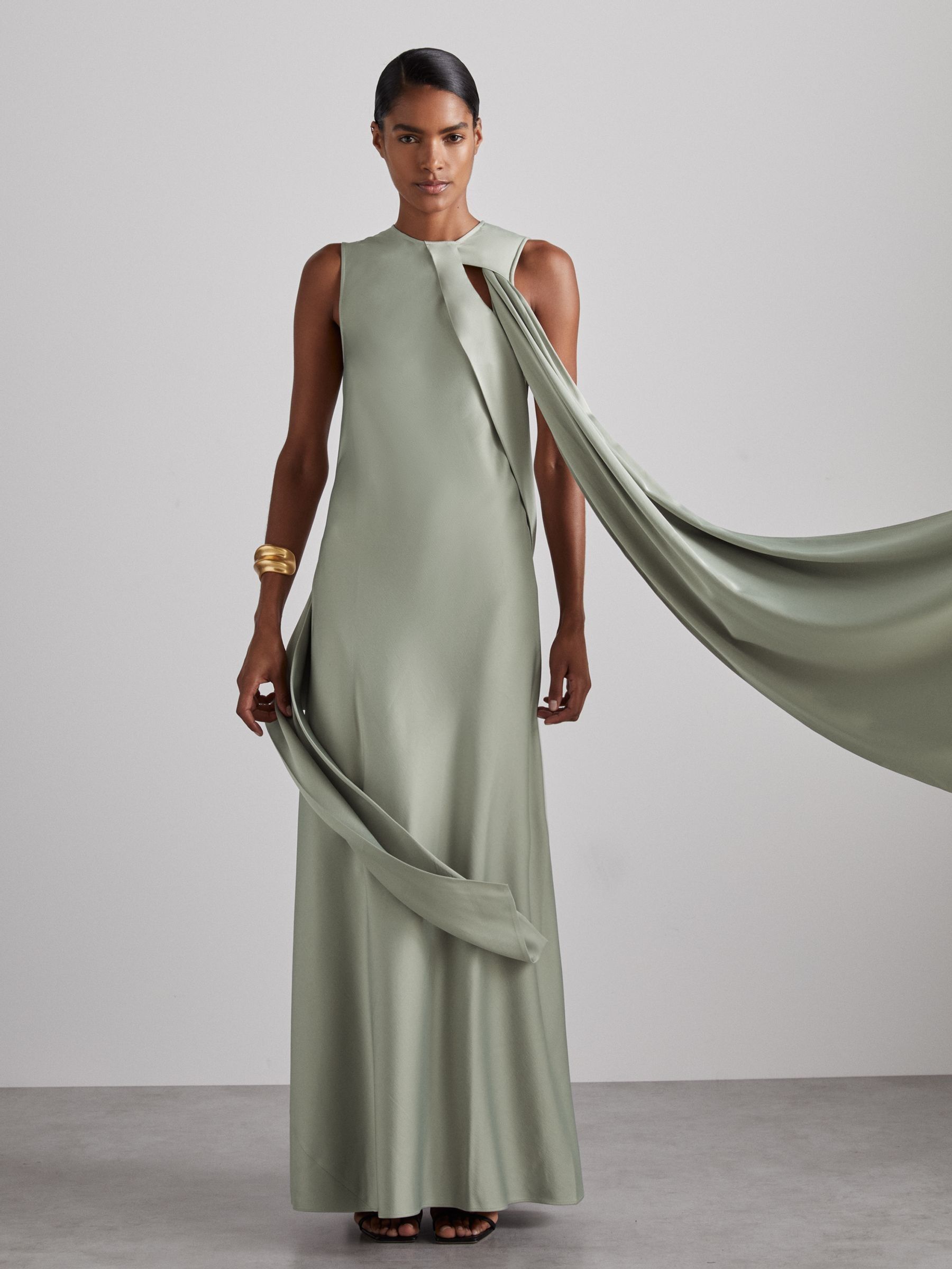 Reiss Atelier Draped-Satin Occasion Dress in Green | REISS Reiss Atelier Draped-Satin Occasion Dress in Green | REISS